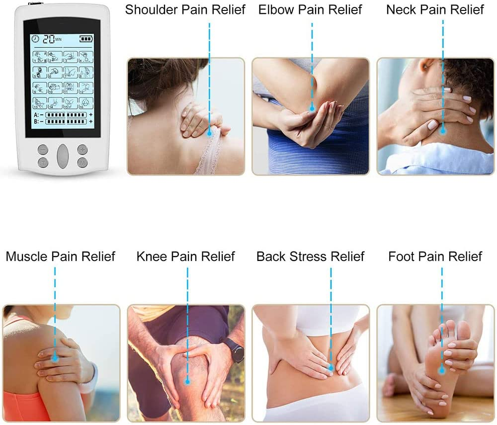 Dual Channel 16 Modes Muscle Stimulator for Pain Relief Therapy, Electronic Pulse Massager Muscle Massager with 8 Pads, Dust-Proof Drawstring Storage Bag image number 6