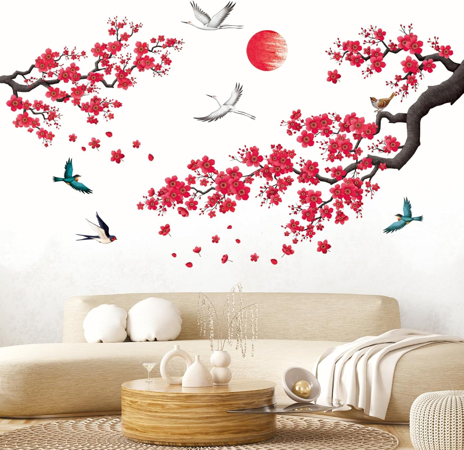 DECOWALL SG2-2406 Ink-And-Wash Painting of Flowers Wall Stickers Decals Kids Japanese D&eacute;cor Asian Room Home Art Peel and Stick Bathroom Cherry Blossom Bedroom Oriental Tree Floral Removable image number 5