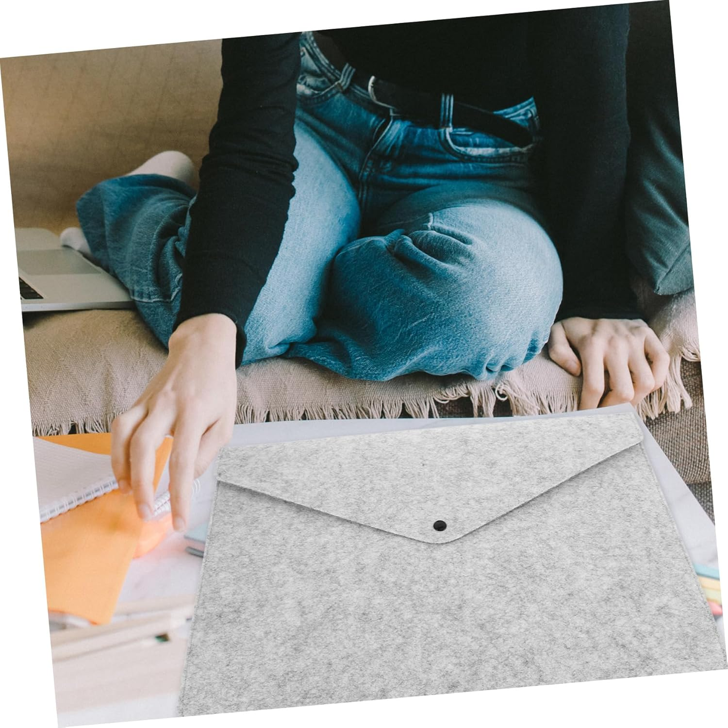 Homoyoyo Felt Document Bag Portable Folders Pockets Storage for Office Bills Felt File Organizer