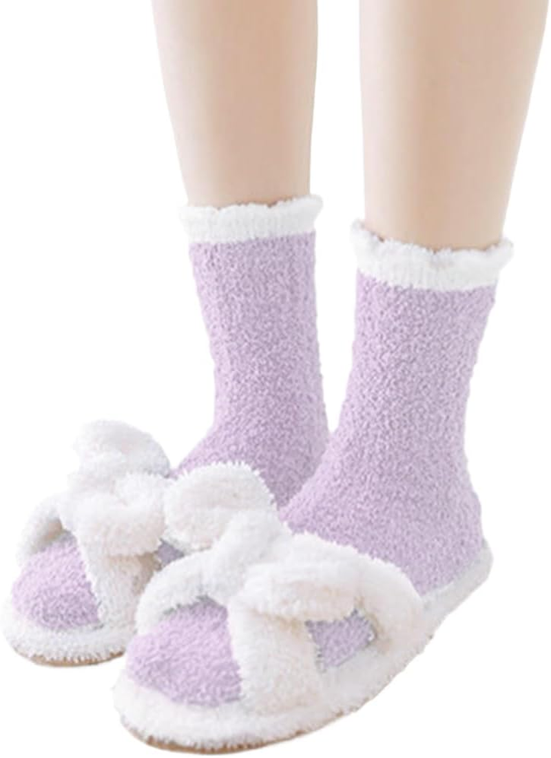 Dress Cici Slipper Socks for Women, Fuzzy Bed Socks, Cozy Warm Fluffy Socks (5 Pairs) - 2 Blue+2 Grey+1 Camel image number 3