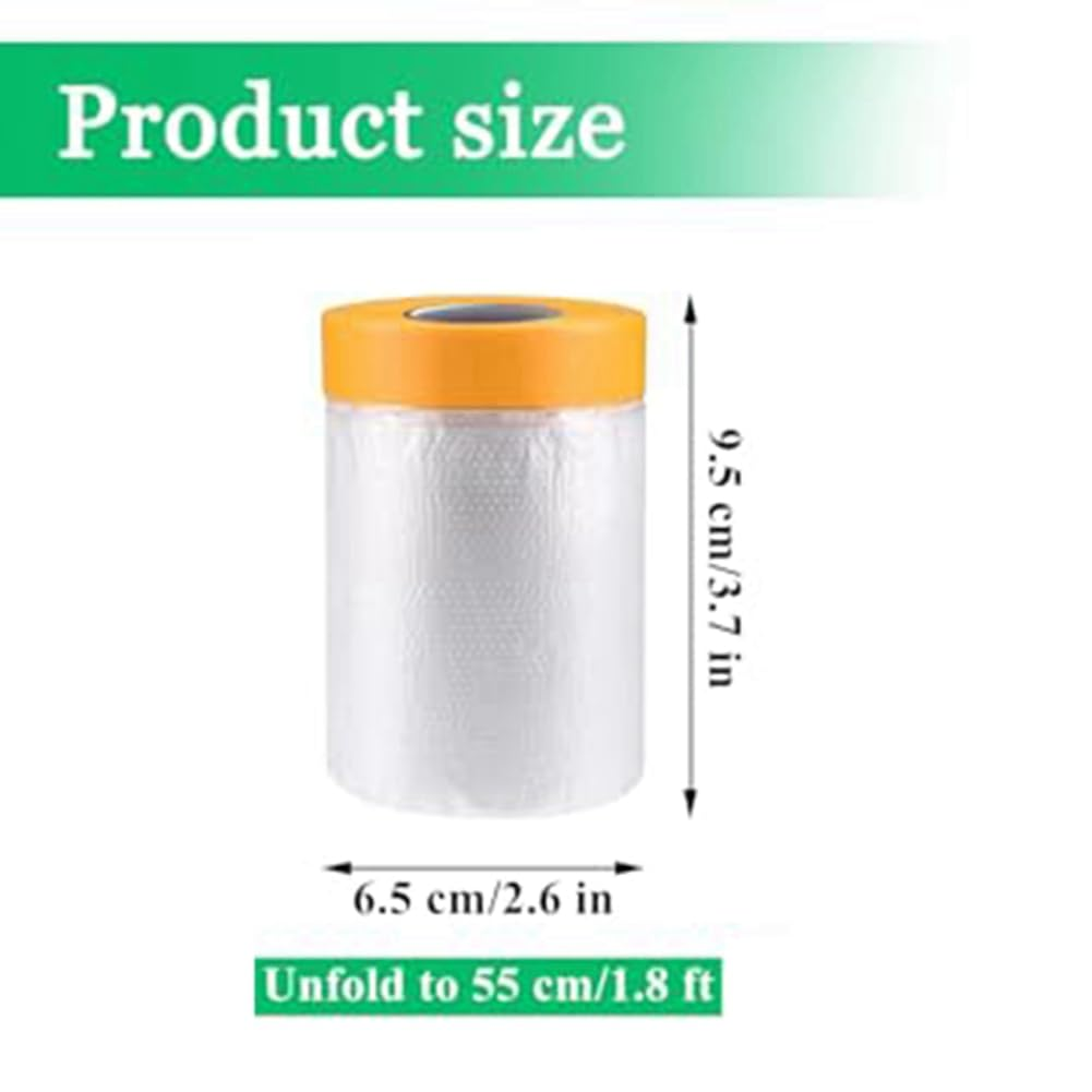 6 Pack Tape and Drape, 1.8X62.3 Ft Pre-Taped Masking Film for Auto Painting Covering, Plastic Pre-Adhesive Film Easy to Use image number 5