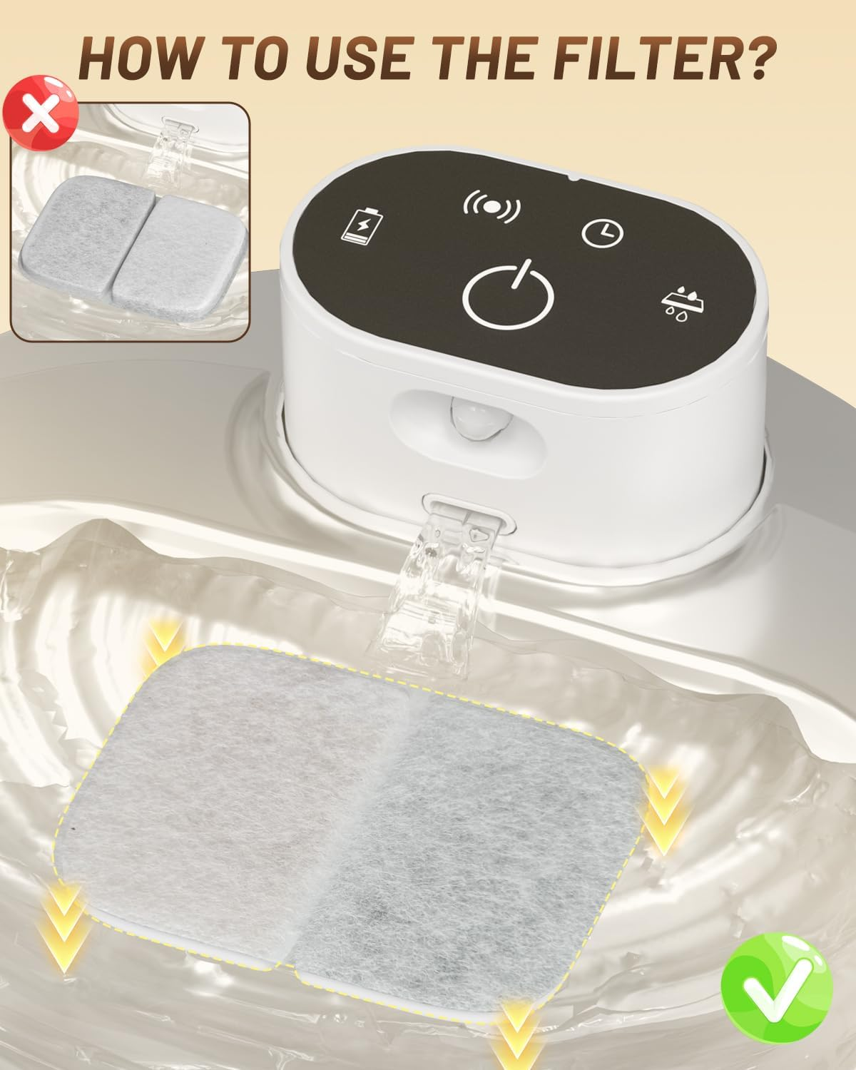 Cat Water Fountain Filters 6 Packs - Replacement Filters for Cats Water Dispenser, 2 in 1 Triple Filtration Cat Fountain Filter for 2L/3.2L/4L Ultra Quiet Stainless Steel Pet Water Fountain image number 4