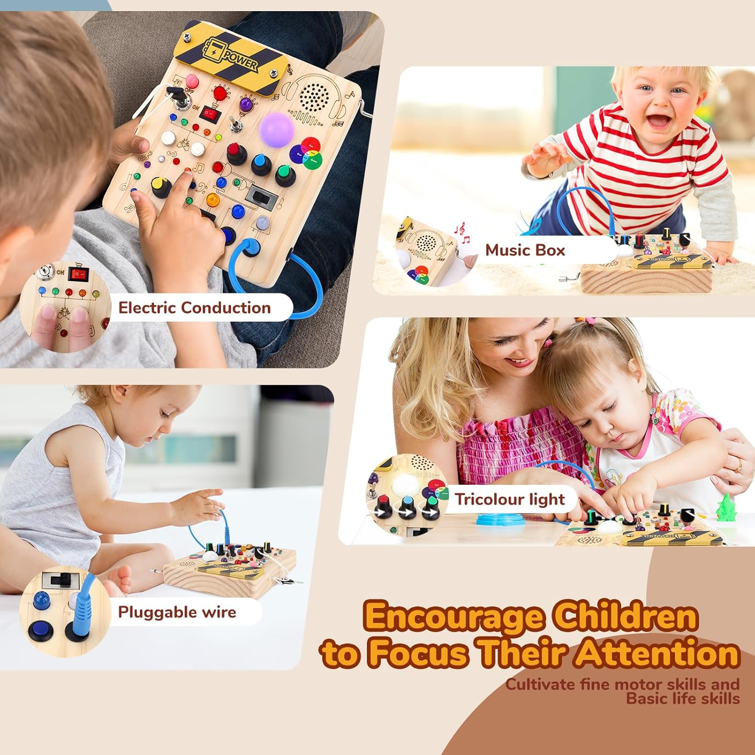 Busy Board,Montessori Toys for 1-3 Year Old Boys & Girls,Travel Educational Learning Activities for Toddlers,Sensory Toy for Kids with Autism image number 1