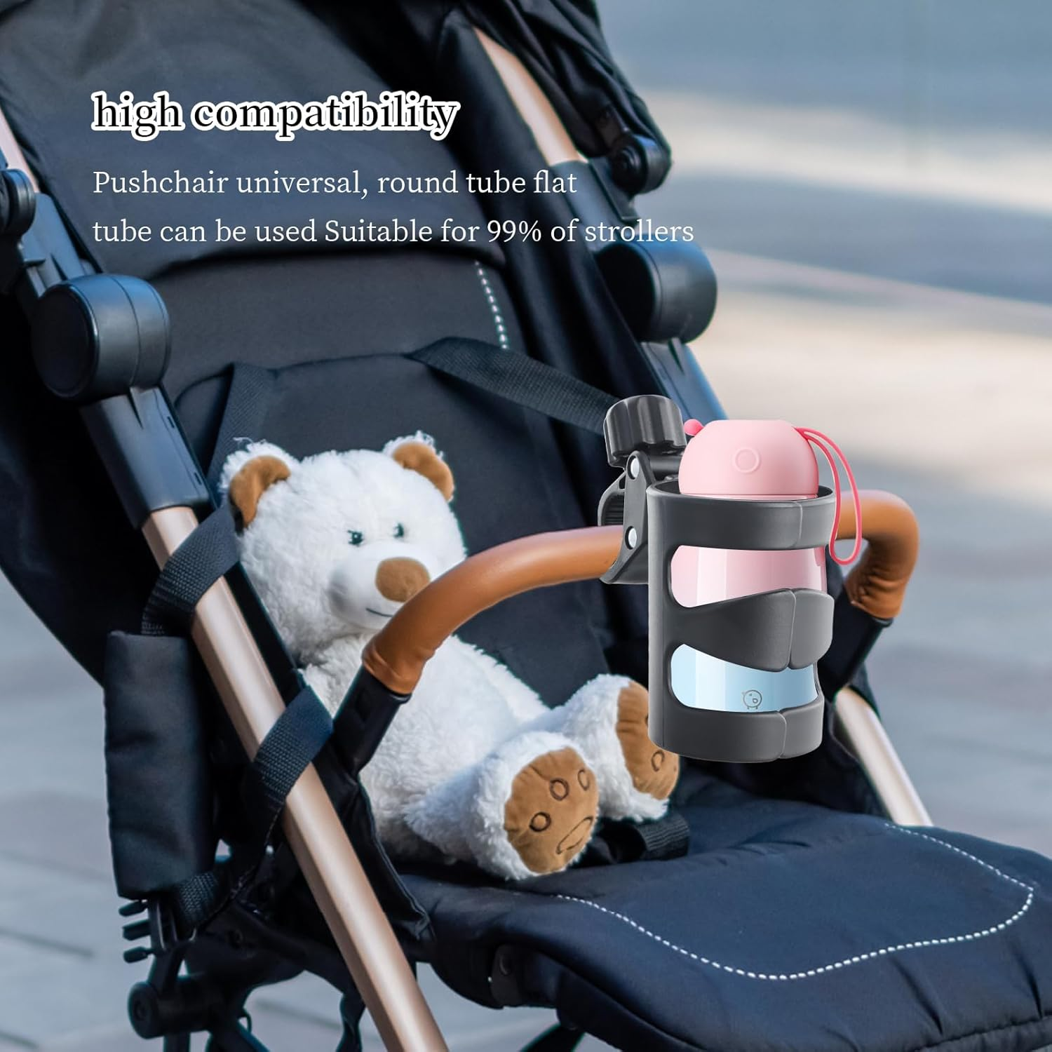 360&deg; Rotating Universal Cup Holder for Strollers &ndash; Adjustable Stroller Drink Organizer for Bikes, Wheelchairs & More | Durable, PP Material | Secure Fit for Coffee, Milk Bottles & Water Bottles image number 2