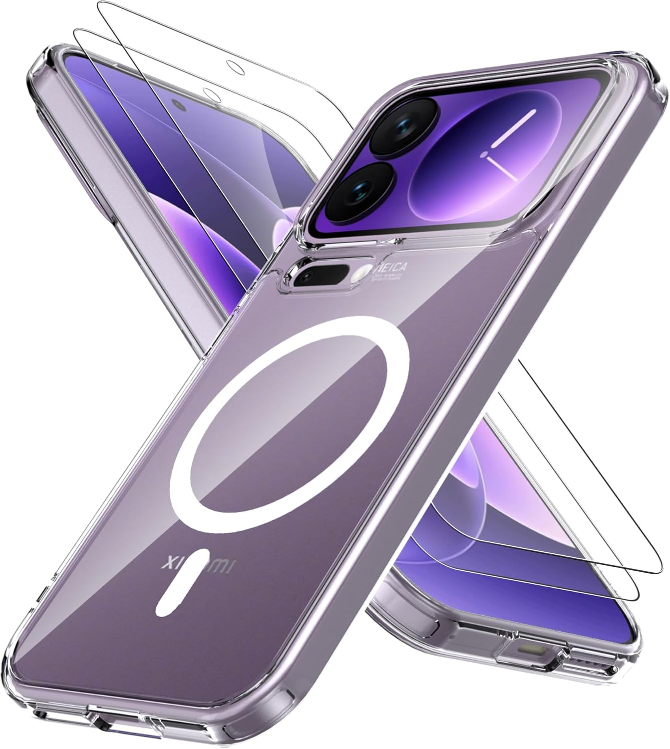 Anoowkoa Magnetic Case for Xiaom 15T Pro Case and Pack of 2 Tempered Glass, Suitable for Magsafe, Anti-Yellowing, Anti-Scratch, Compatible with Xiaom 15T Pro (Clear)