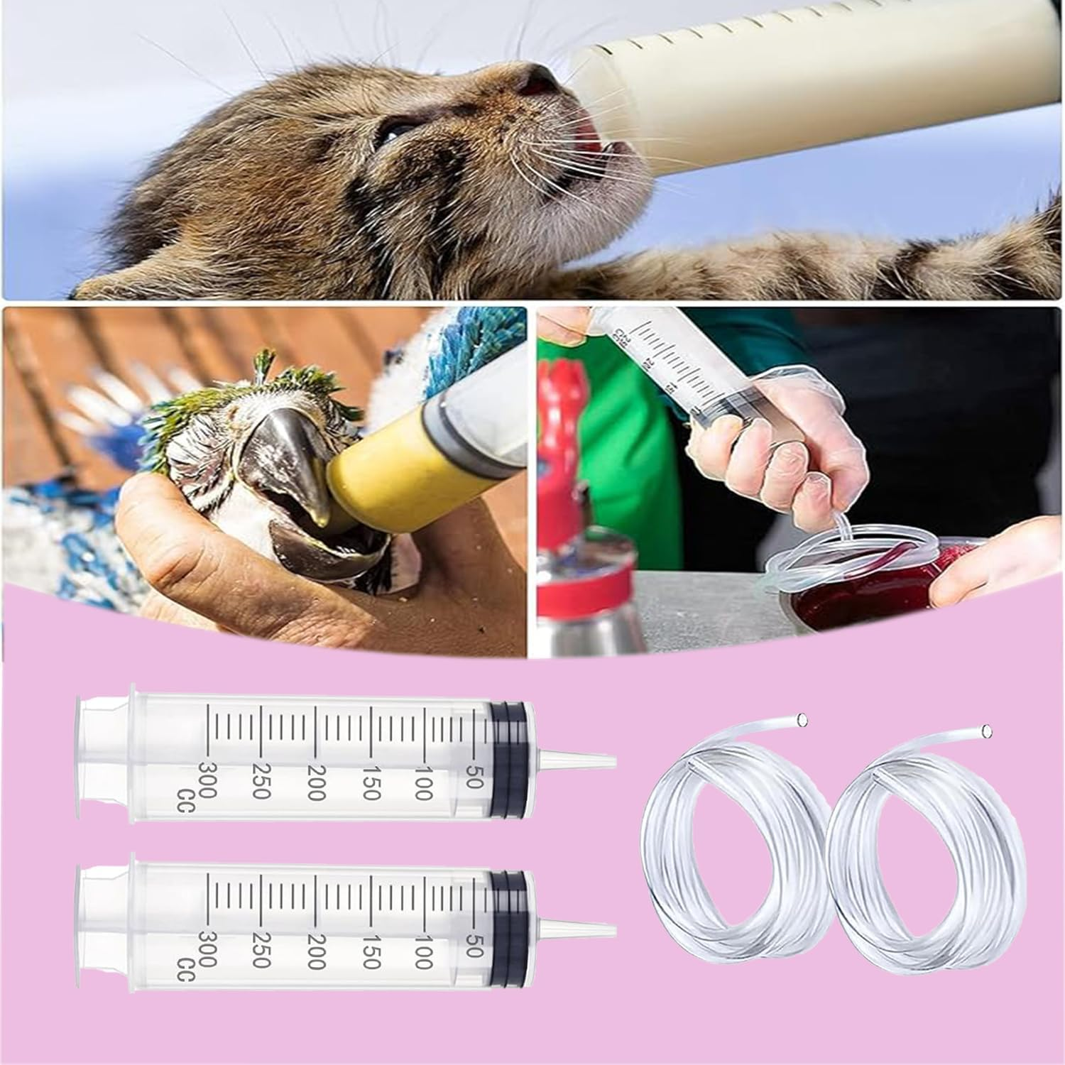 Two Sets of 300ML Large Syringes with 100Cm Tubes - Reusable Plastic Ruhr Lock Syringes for Liquid Measurement, Laboratory, Garden, Pet Feeding, and Oil Extraction