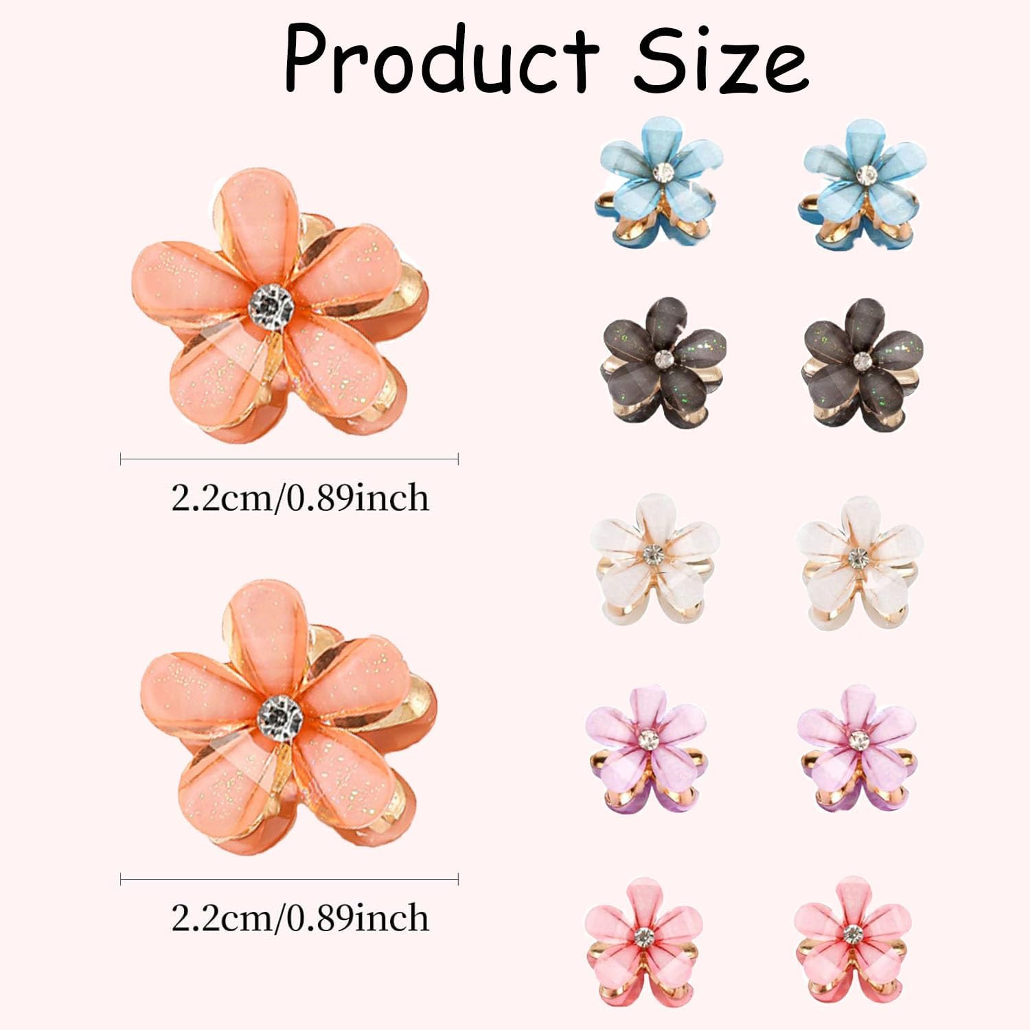 Rabbfit Pack of 12 Mini Diamond Hair Clips, Small Hair Clips, Flower Hair Clips Hair Accessories for Women, Girls, Cute Mini Hair Clips, Hair Clips for Photo, Everyday, Party, Wedding, Six Colours