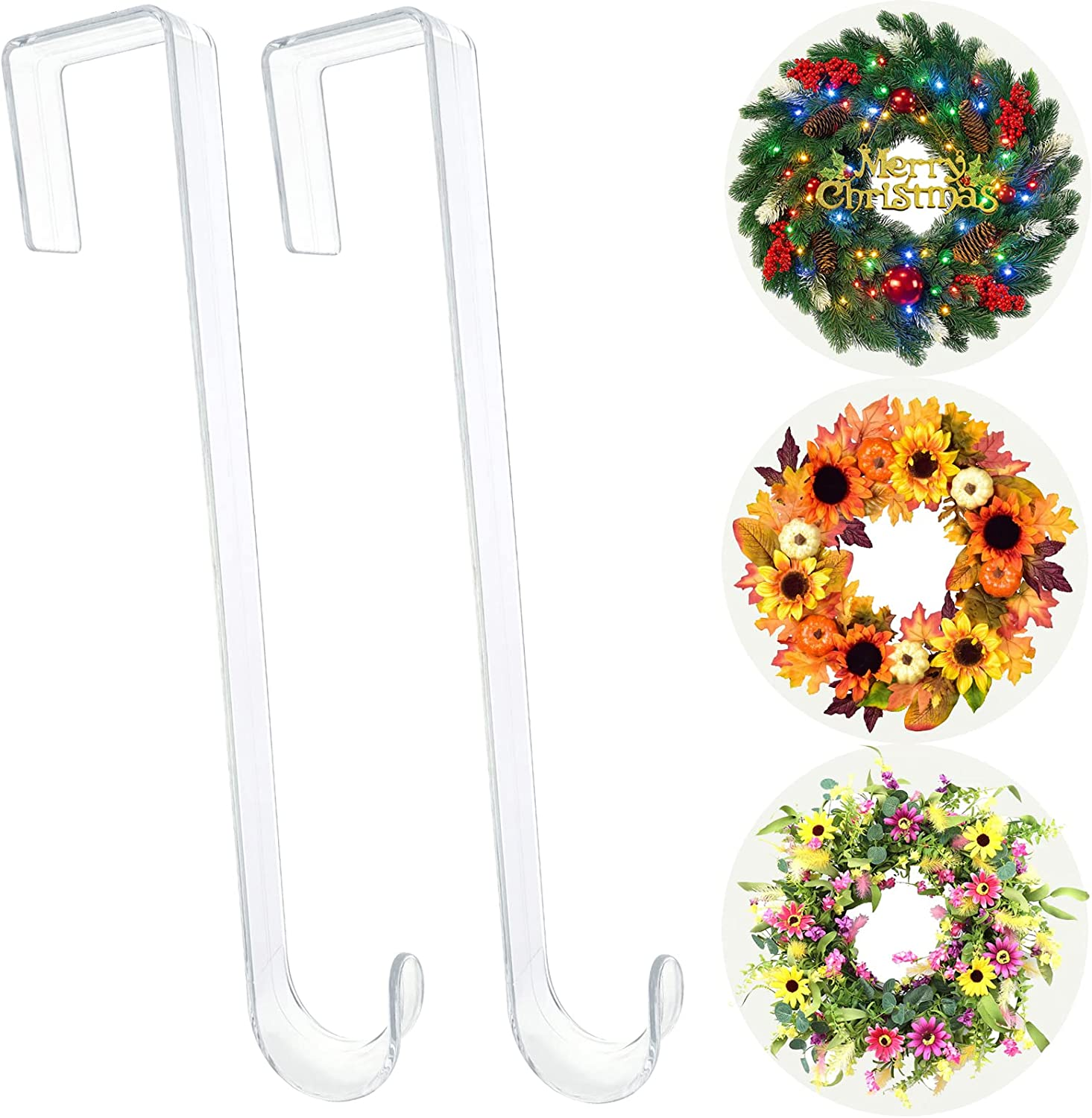 Biorshar Wreath Hanger,12~'' Clear Hooks for Front Door,2 Pack over the Door Easter Christmas Decoration Hangers Fall Halloween Wreaths Holder,Non Scratch D&eacute;cor Welcome Sign image number 4