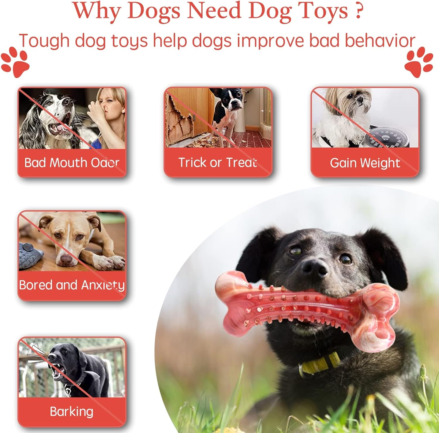 Dog Chew Toys, Dog Toys for Aggressive Chewers, Durable and Tough Dog Dental Chew Toys for Large Medium Dogs, Interactive Dog Toys with Rubber, Dog Teeth Cleaning Toy, Beef Flavor, Red image number 5