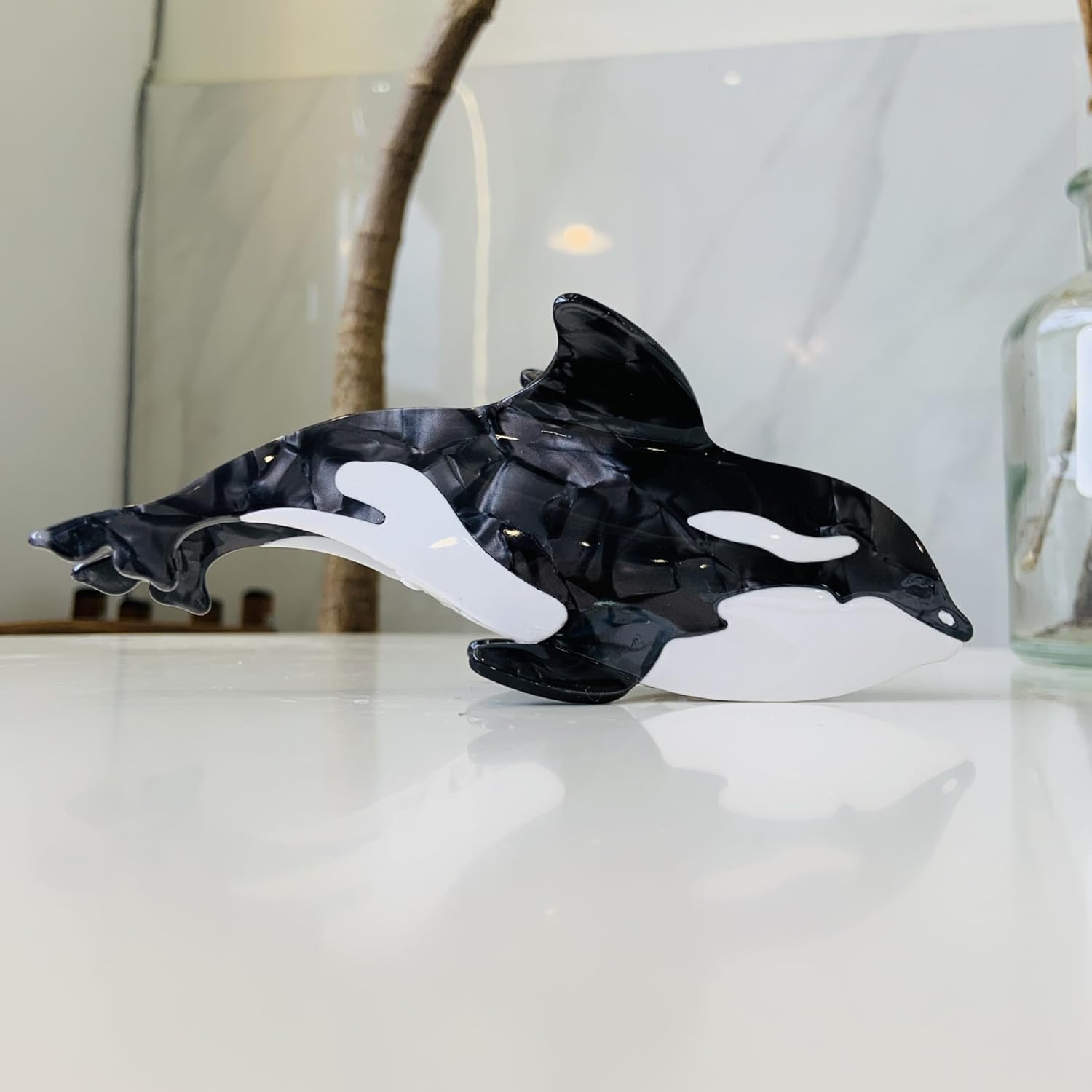 Fantasy Black Whale Hair Clip,Acetate Claw Clips,Hair Clips for Women (Black, 7Cm) image number 2