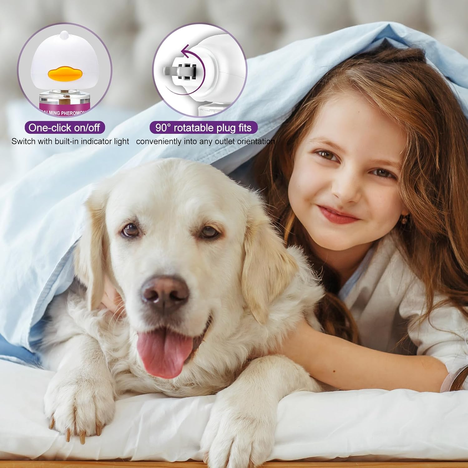 Dog Calming Pheromone Diffuser, Pet Calming Diffuser for Dog Anxiety Relief 3 Refills,Relieve Separation Anxiety, Stress Barking and Chewing Calm Relaxing