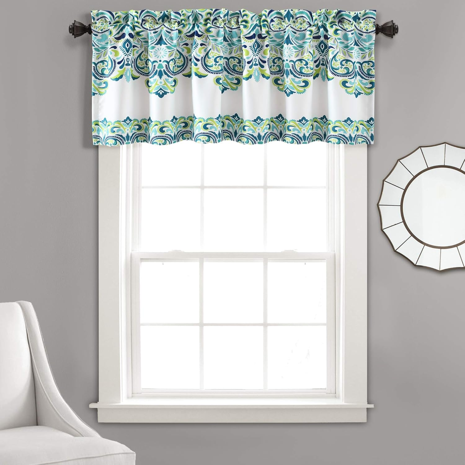 Lush Decor Clara Valance Paisley Damask Print Bohemian Style Single Curtain, Valance, Navy & Tangerine image number 4