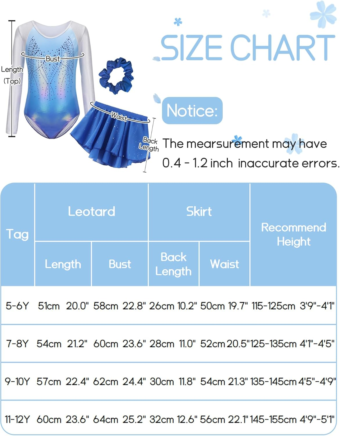 FEOYA Girls' Multicolour Gymnastics Leotard Skirt Set Long Sleeve Ballet Outfit image number 5