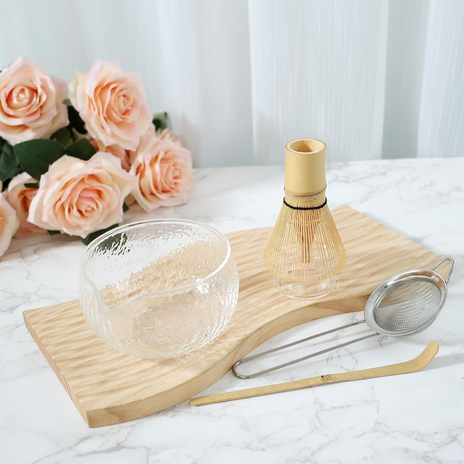 5 Pieces Matcha Tea Set, Matcha Whisk Set Cute Whisk and Bowl with Spout, Matcha Whisk Holder, Matcha Spoon, Stainless Sifter, Perfect Matcha Kit for Matcha Lover (Pink)