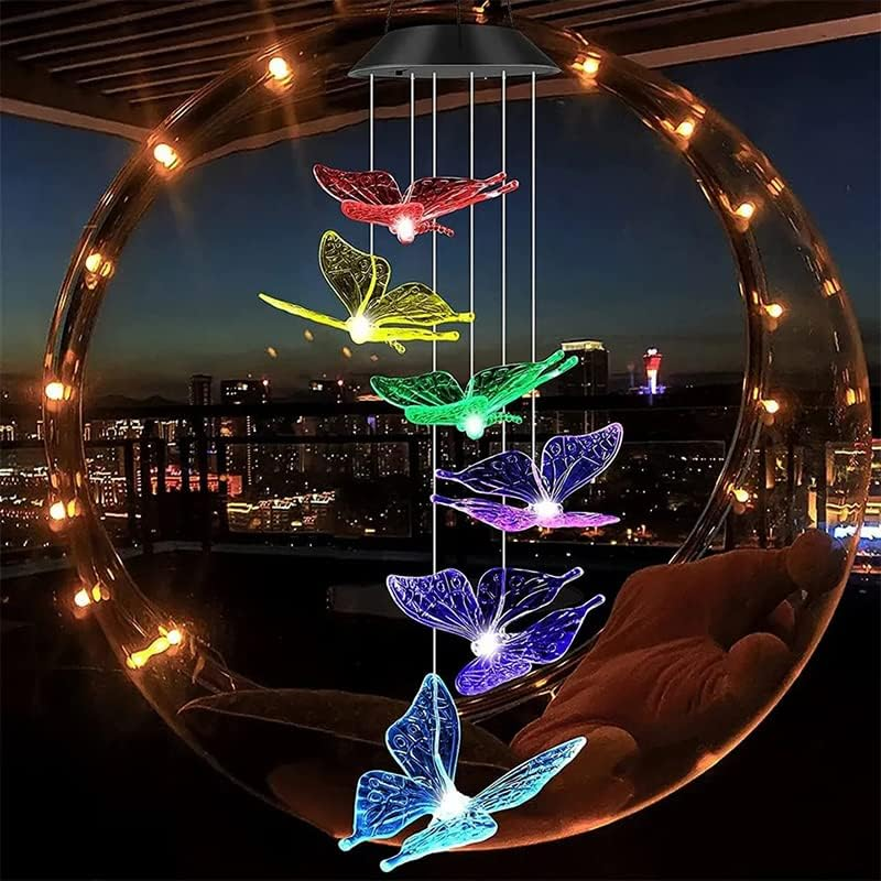 Colour Changing Wind Chimes LED Light Hanging Decor Outdoor Solar Powered Garden, Durable Crystal Ball Design, Night Glow, Easy Installation, 6-12 Hours Working Time - Angel image number 2