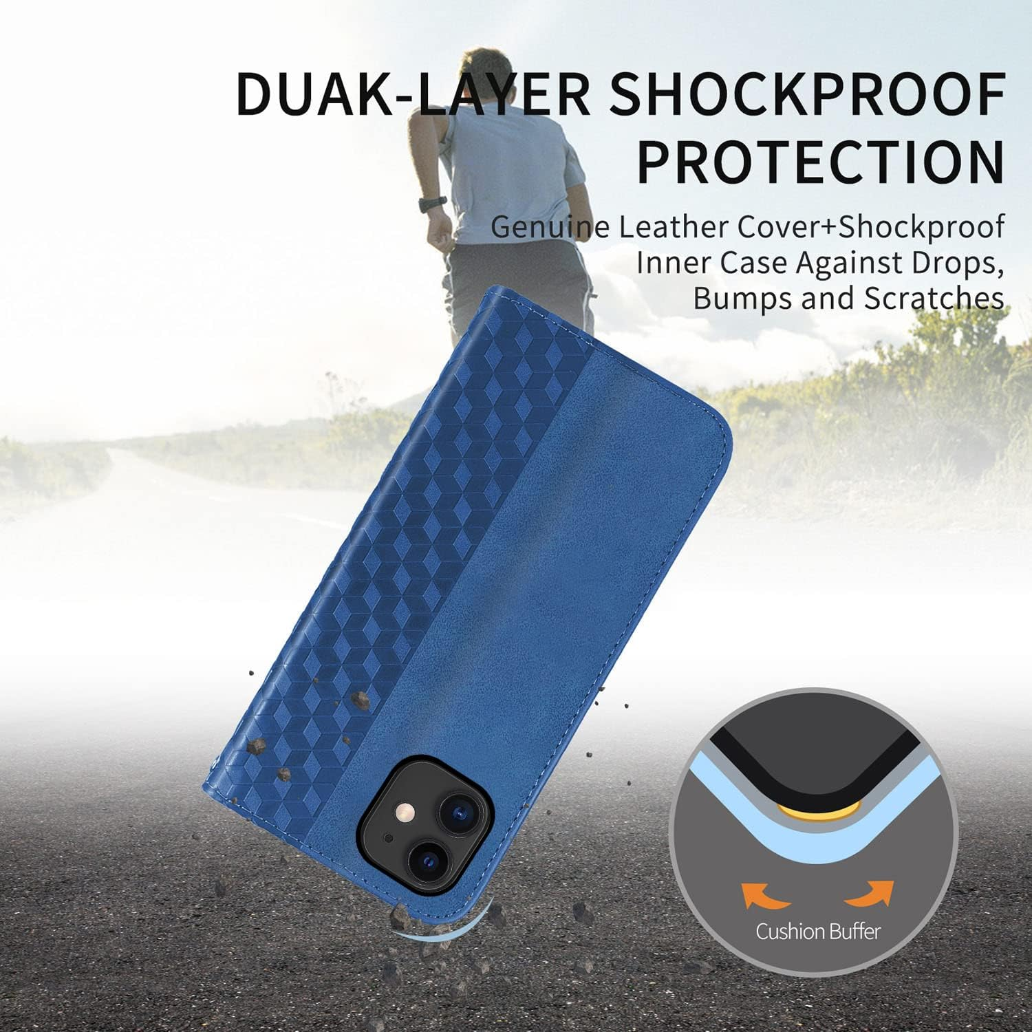 Case for Iphone 11, Shockproof PU Leather Flip Folio Cover with Card Slots, Magnetic Wallet Case for Iphone 11, Blue image number 3