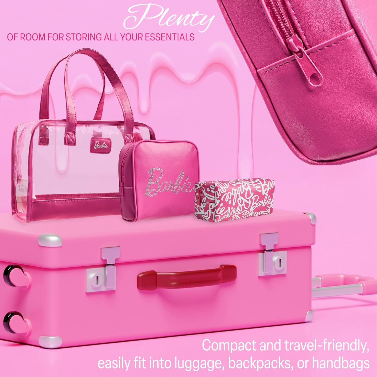 Barbie Toiletry Bags Set of 3, Zipped Wash Bag and Cosmetic Bag Holiday Essentials - Gifts for Her image number 5