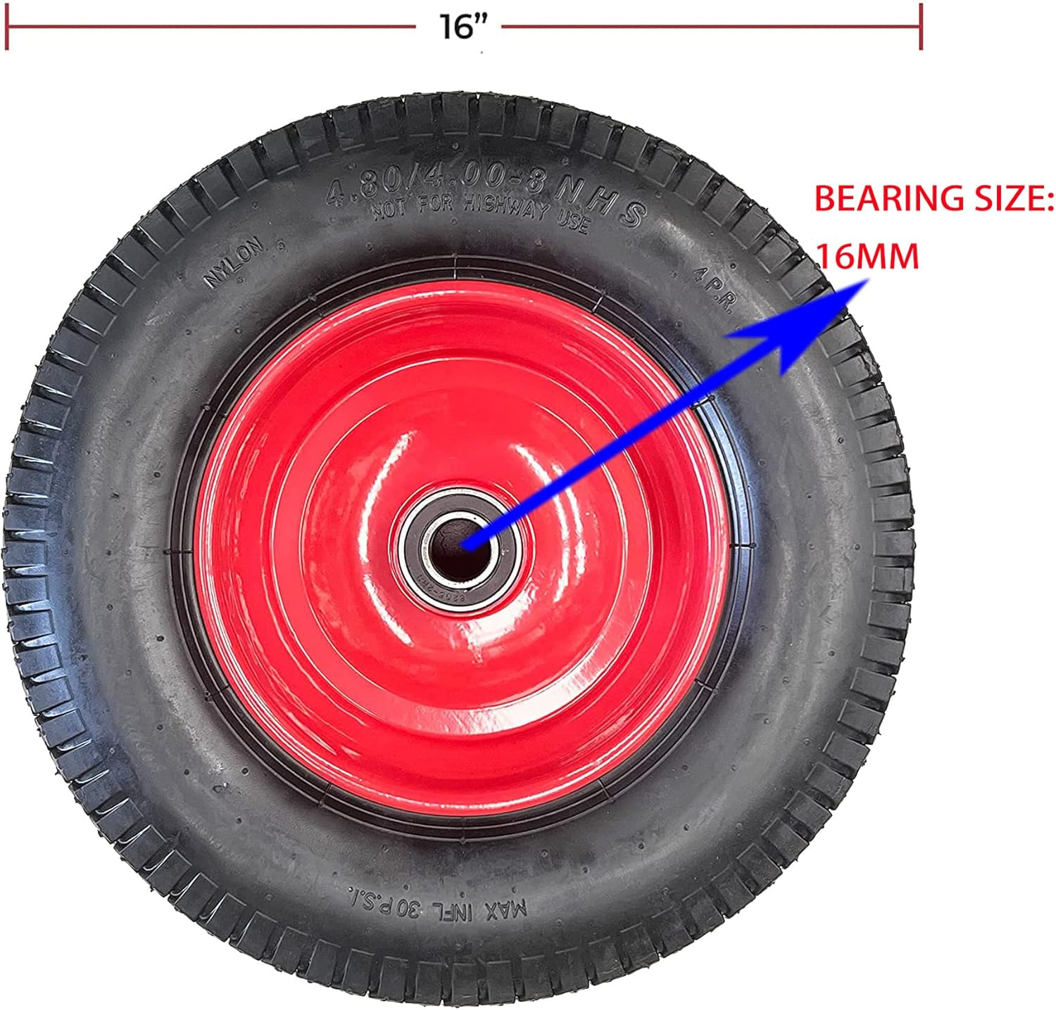 16" 4.8/4.00-8 16MM Bore Size Wheelbarrow Cart Trolley Barrow Tyres, Wear-Resistant and Anti-Slip, for Hand Trolleys/Small Carts image number 5
