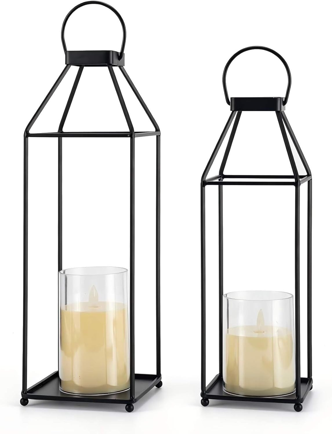 Decor Lantern, Metal Candle Lanterns 2 PCS Set, Decorative Lanterns with 2 Flameless LED Candles for Home Decor, Parties & Events(Black) image number 5
