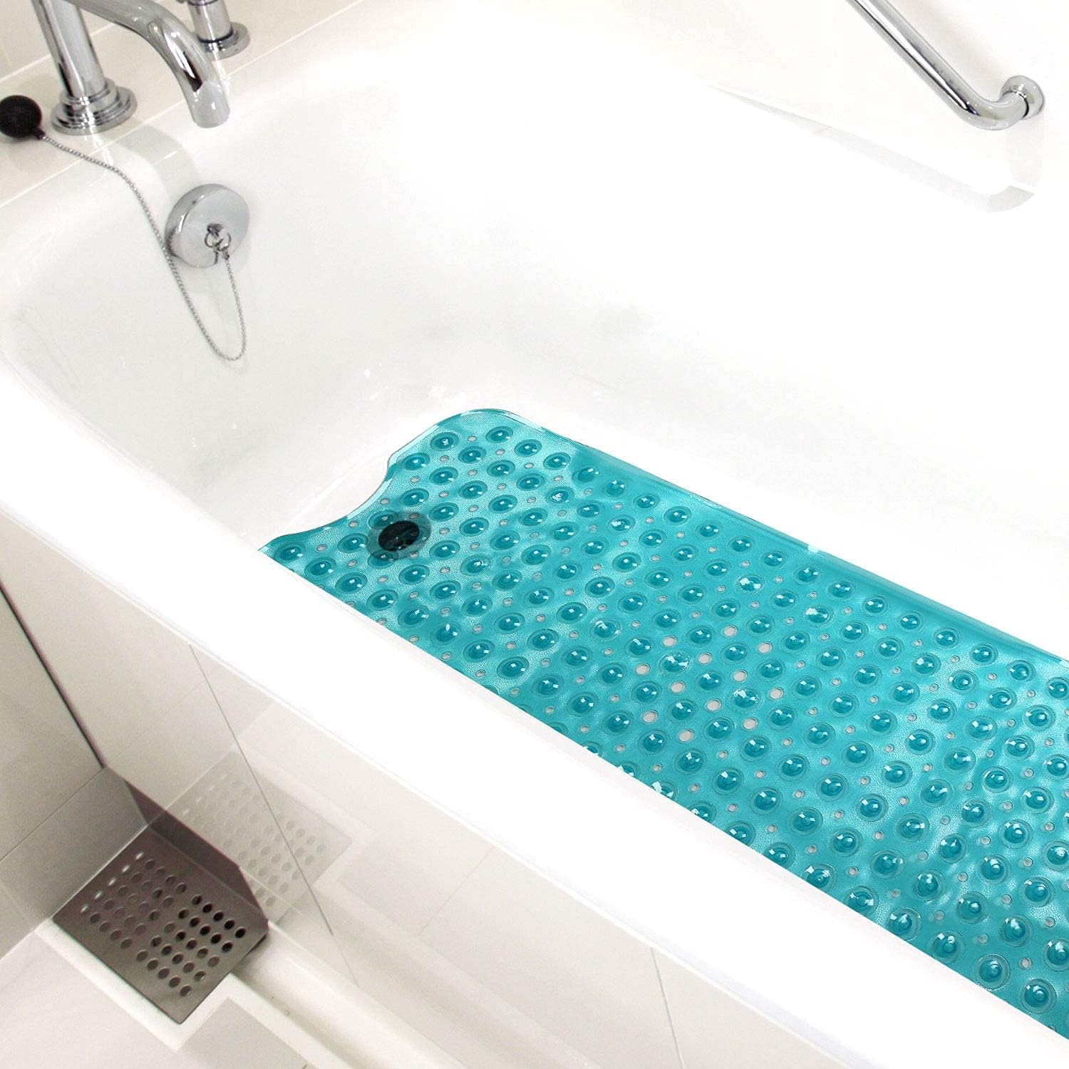 Healthsmart Bath Mat Extra Large No Slip Shower & Bathtub Mat with Suction Cups and Drain Holes for Anti-Slip Grip, Machine Washable, Extra Large, 40 X 15.5, Clear (Pack of 1)