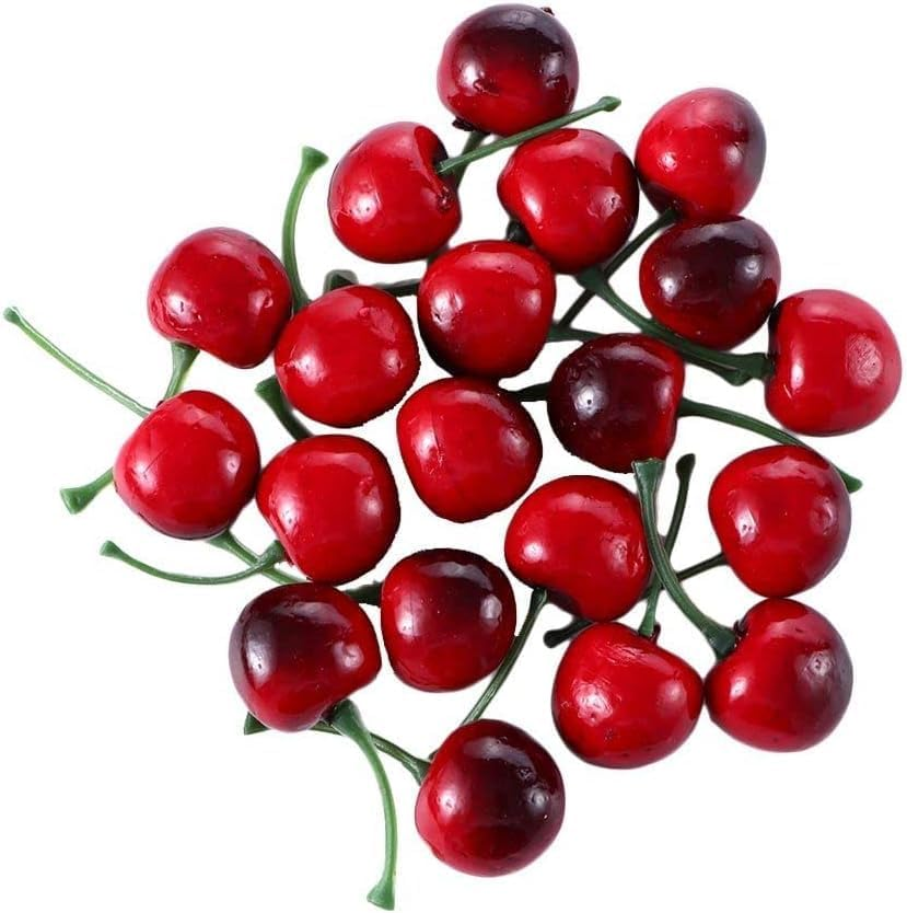 YSSZAM 20Pcs Red Artificial Cherry Fruit Lifelike Simulation Cherries,Artificial Cherry Decorations Fake Fruit Model,For Home Kitchen Decoration Artificial Fruits image number 2