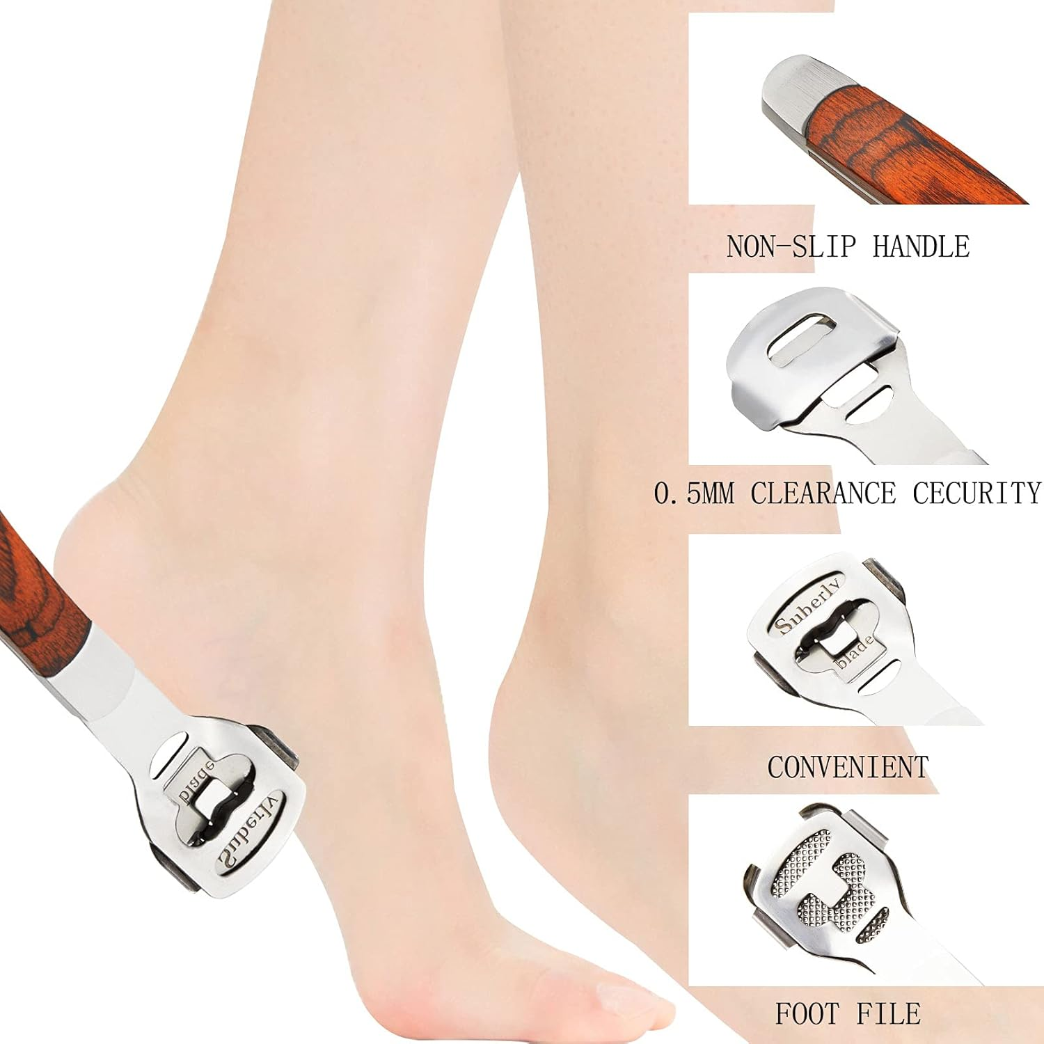 52Pcs Callus Shaver Set,1Stainless Steel Foot Razor Wooden Handle with 50Replacement Slices Blades and 1Foot File Head Foot Care Tools,Foot Shaver Callus Remover,Hard Dry Skin Remover for Hand Feet - Wooden Handle image number 5