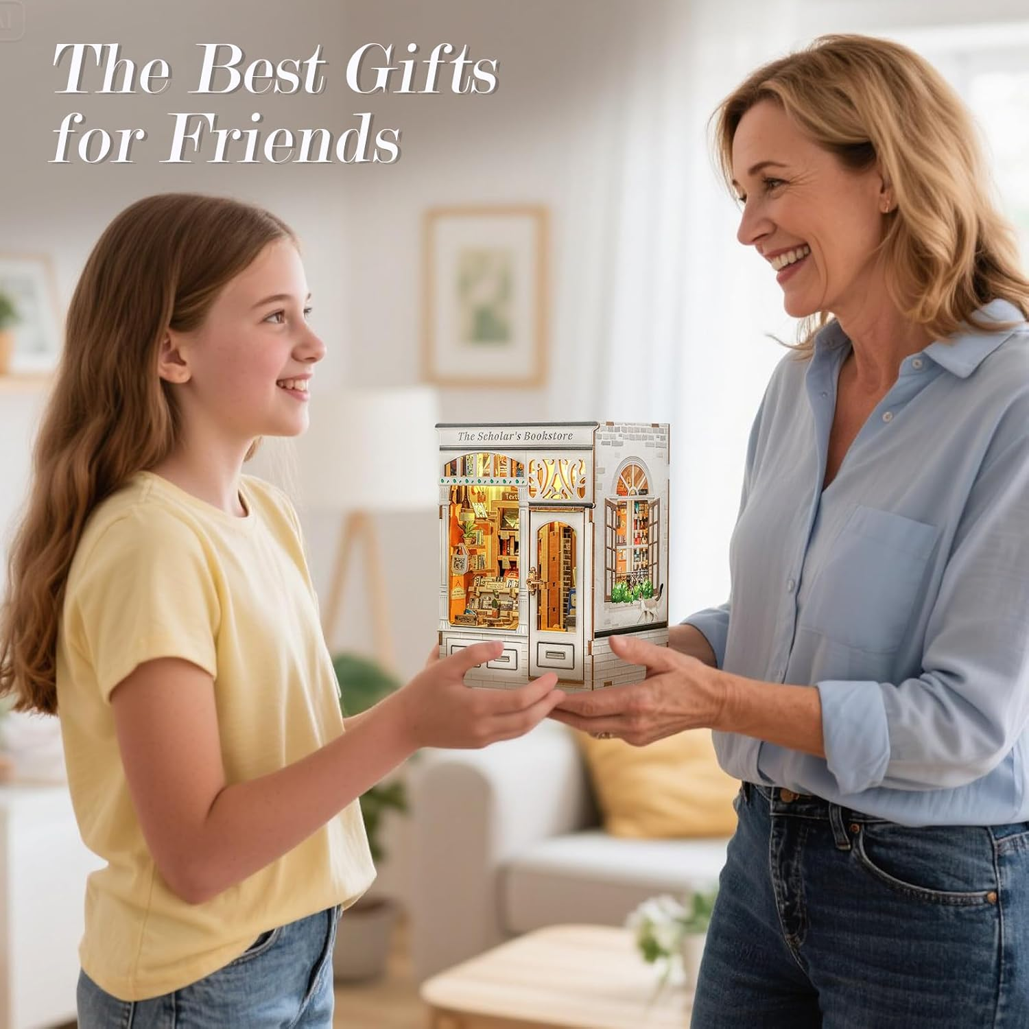 CUTEBEE Book Nook Kit - DIY Miniature House Dollhouse Kit for Adults and Teens, 3D Wooden Puzzle Booknook Build Bookshelf Decor for Family and Friends (The Scholar'S Bookstore) image number 6