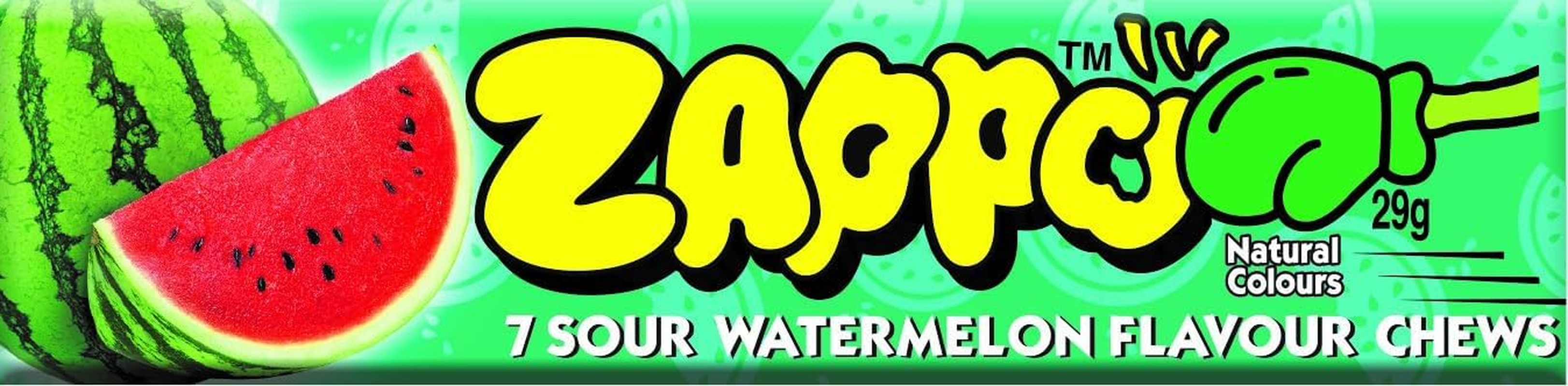 Zappo Sour Watermelon Chews 29 G Stick Seven Piece Portion for on the Go Treats image number 1