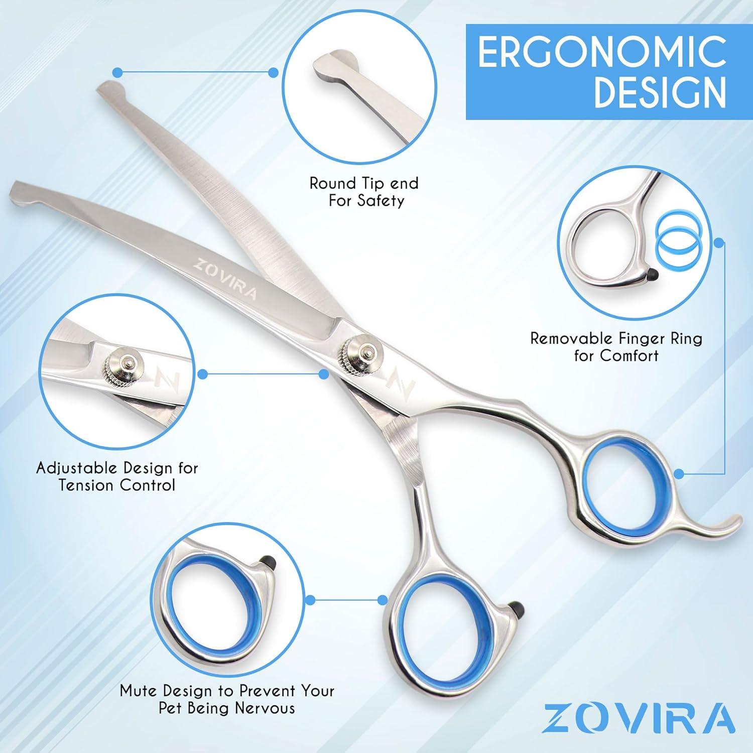 Zovira Dog Grooming Scissors, Pet Grooming Scissors, 6.5 Inch Stainless Steel, Professional Hair Cutting Scissors for Dogs and Cats (Animal Scissors Single) image number 1