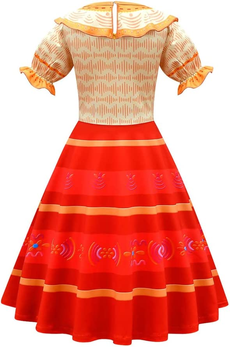 Encanto Girls Puff Sleeve Dolores Role Play Costume Children Carnival Ruffle Style Draped Medium Long Birthday Party Prom Dress (4T)