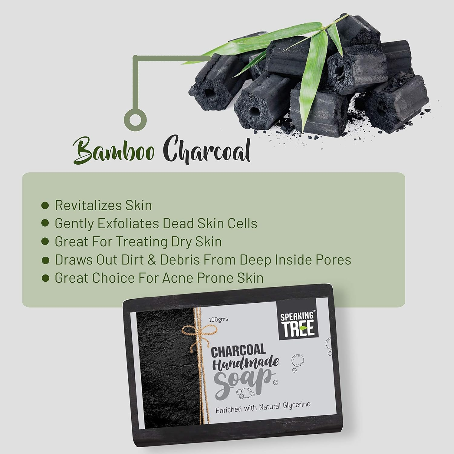 Speaking Tree Specially Formulated and Cold Processed Deodorizing Bamboo Charcoal Handmade Soap to Cleanse Skin Naturally and a Beautifully Refreshing Aroma (Pack of 3) image number 1