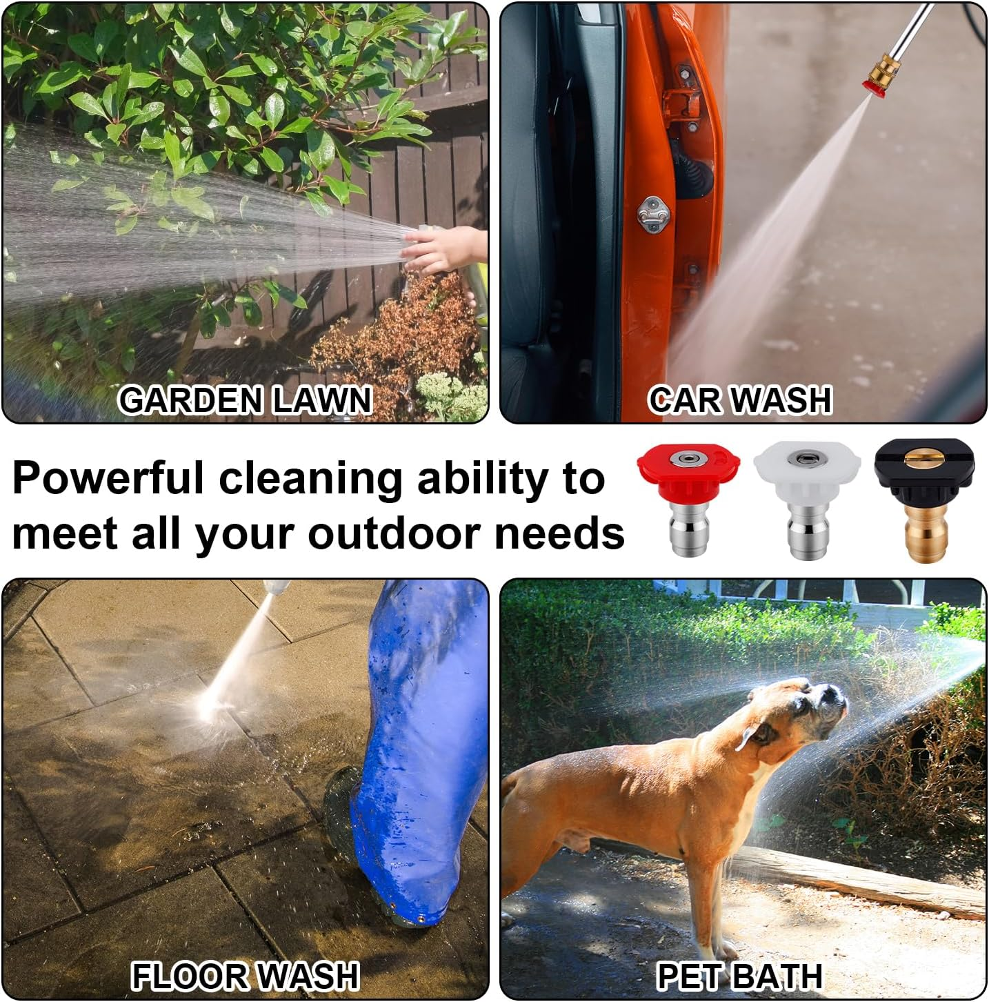 Jet Nozzle High Pressure Hose Nozzle, High Pressure Wand with 3 Pressure Washer Nozzles High Power Water Wand Attachment for Garden Hose Car Window Patio Pet Cleaning image number 5
