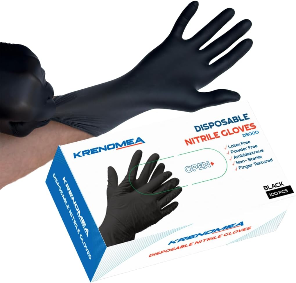 Disposable Nitrile Gloves Powder Free 100 Pieces - 5 Mil, Disposable Gloves, Cooking Gloves, Mid-Heavy Duty, Cleaning Gloves, Latex Free, Powder Free, Black image number 5
