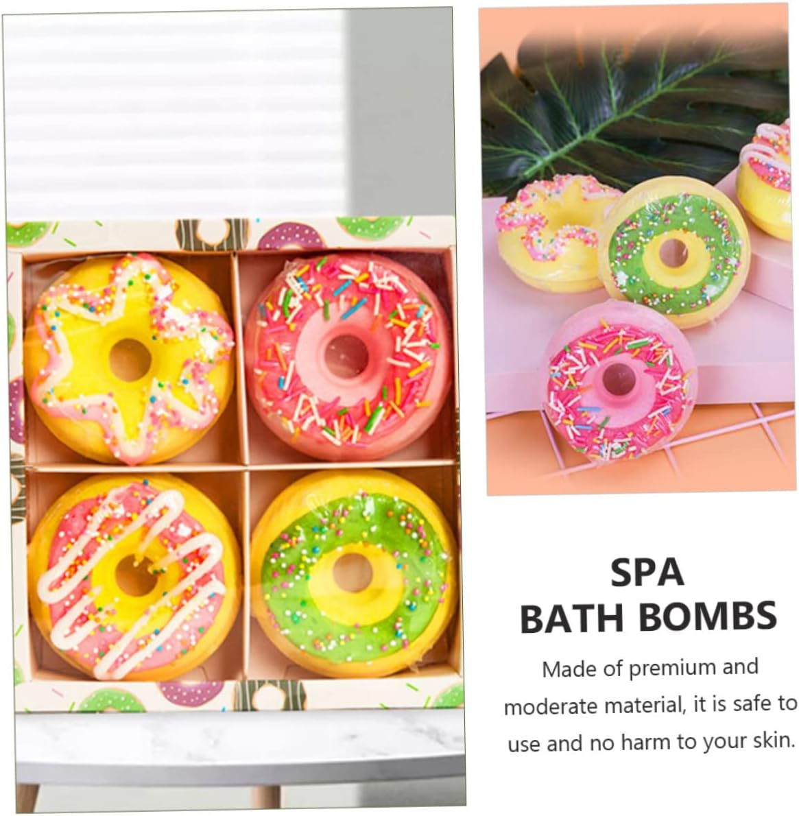 COMPUKAS 100G Assorted Doughnut Shape Bath Balls Moisturizing Spa Bath Salts 4-Pack for Relaxing Experience Random Style image number 1