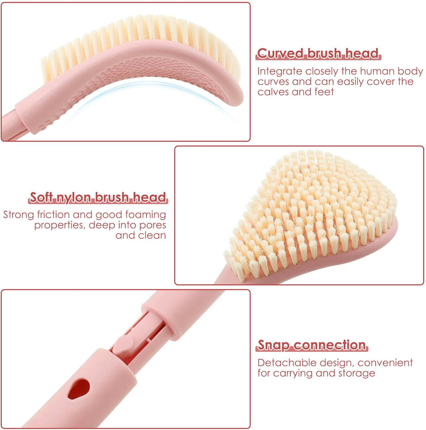 Awobepl Foot Brush with Adjustable Long Handle Enduring Foot Scrubber Easy to Clean Leg Scrub Brush for Senior Pregnant Disabled (Pink) - Pink image number 4