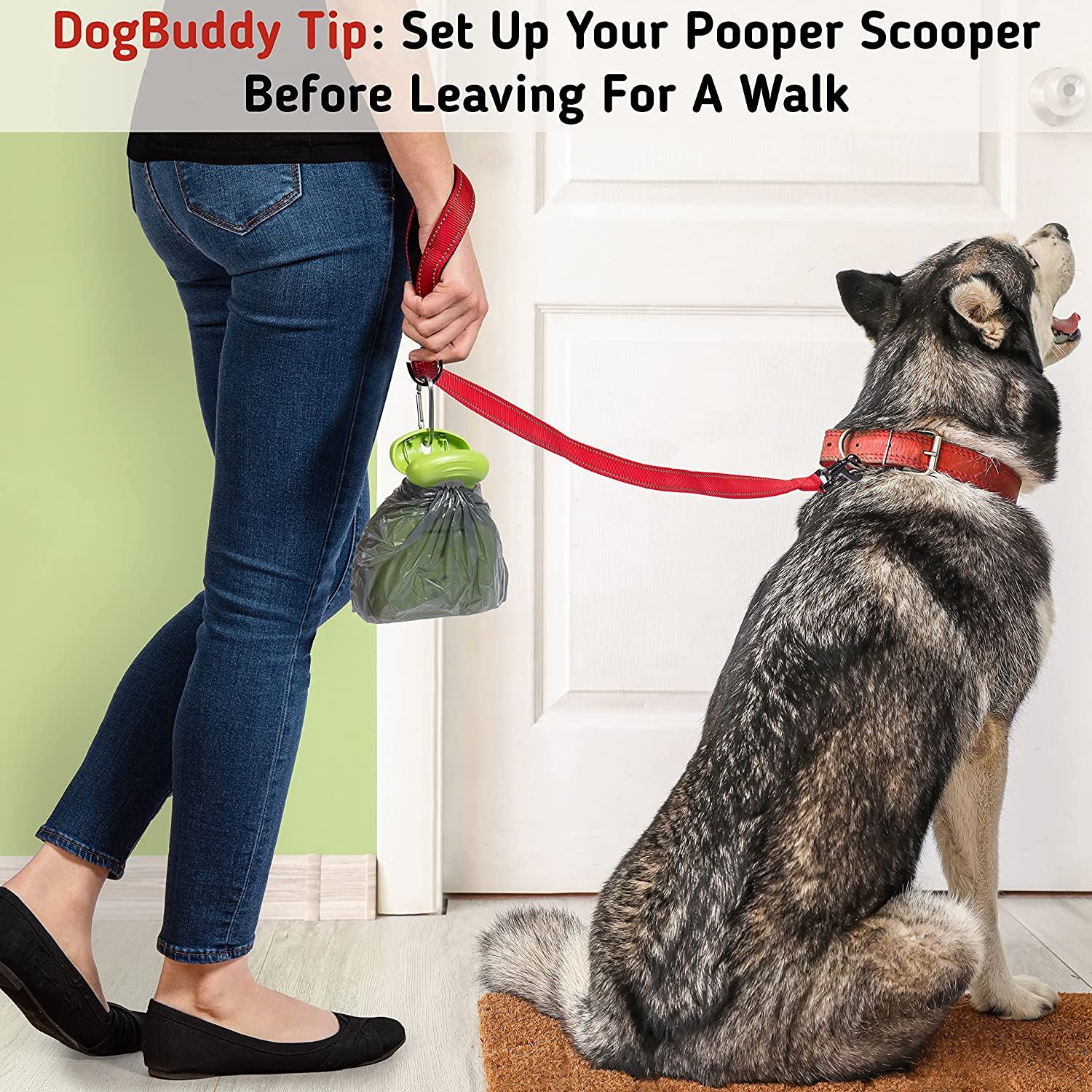 Dogbuddy Pooper Scooper, Portable Dog Poop Scooper, Sanitary Dog Waste Pick Up, Heavy Duty Dog Waste Cleaner with Bag Dispenser, Dog Leash Clip and Pooper Scooper Bags Included (Large, Kiwi) image number 4
