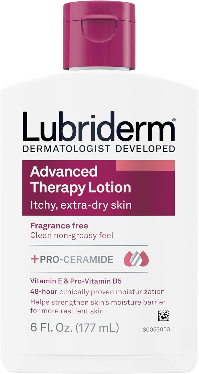 Lubriderm Advanced Therapy Fragrance-Free Moisturizing Hand & Body Lotion + Pro-Ceramide, Intense Hydration for Itchy, Extra Dry, & Sensitive Skin, Non-Greasy, Hypoallergenic, 6 Fl. Oz image number 5