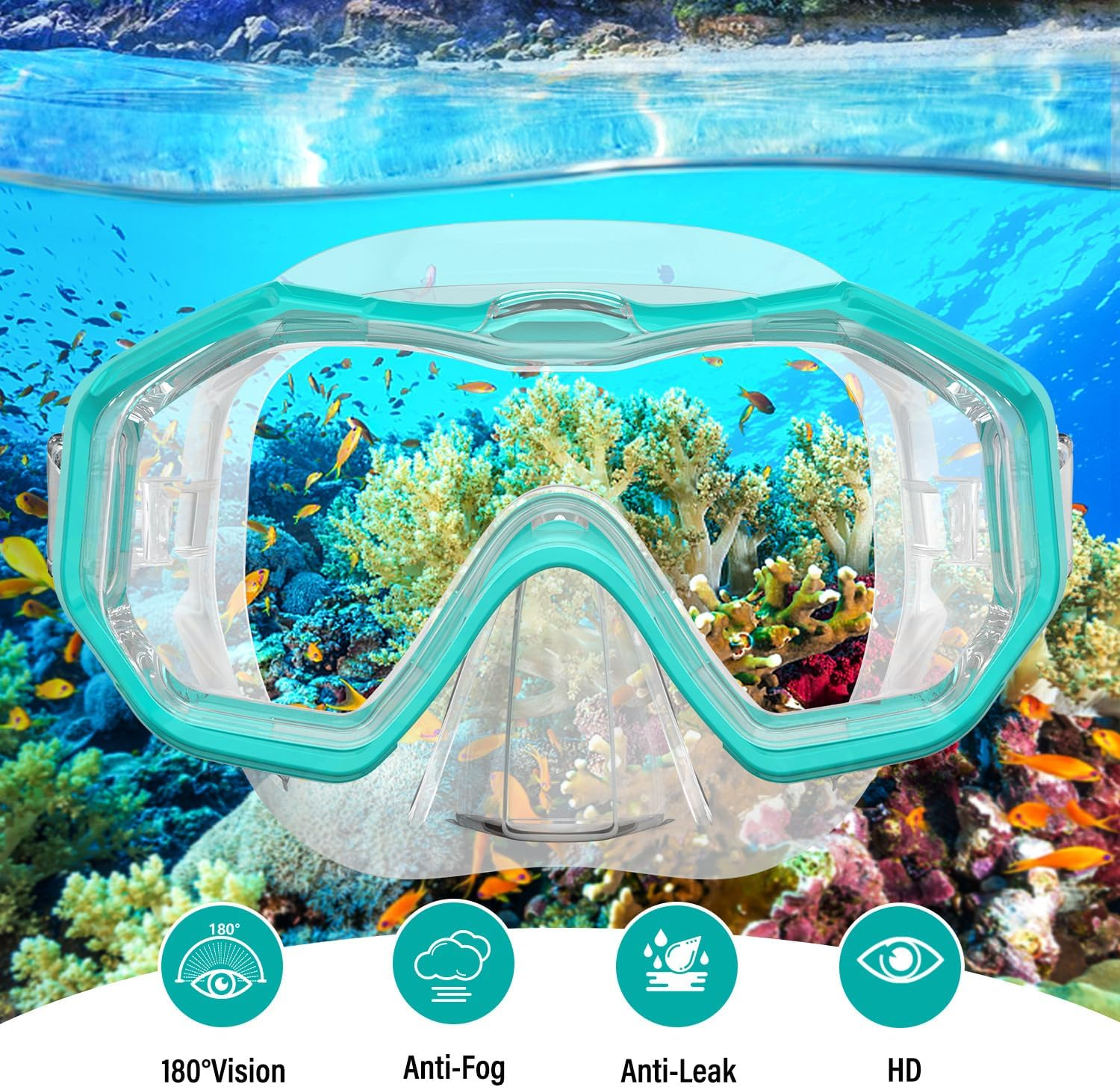 Tempered Glass Swimming Goggles for Adults/Kids, Anti-Fog Swim Mask, Panoramic Silicone Diving Goggles