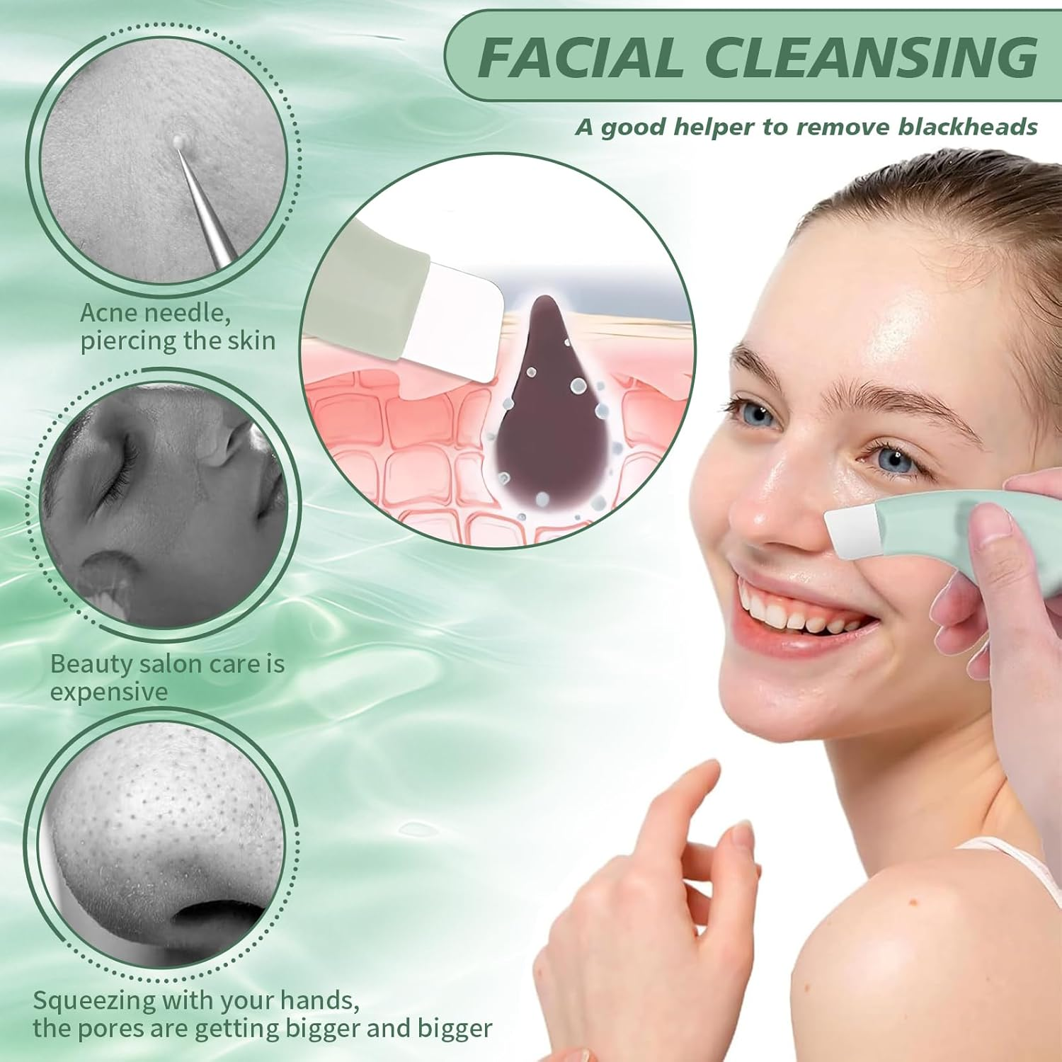 Blackhead Remover Tools Deep Clean Master Pore Face Scraper Facial Tools with Silicone Lid Face Pimple Scraper Can Be Used with Mud Cream & Cleansing Oil Sebum Remover Tool Suitable for Unisex (Green)