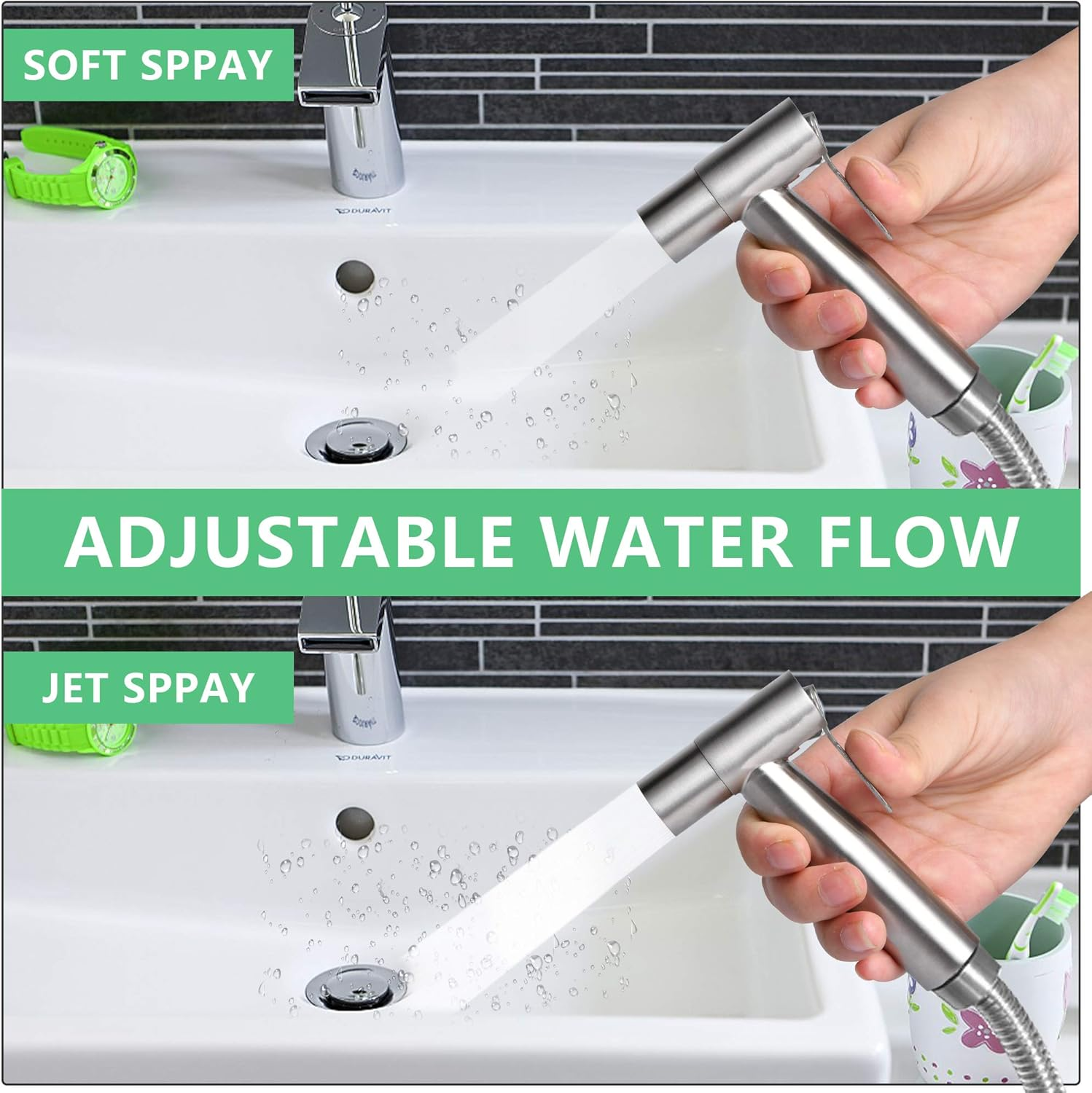 Akamino Bidet Sprayer 2 Pieces Stainless Steel Handheld Bidet Sprayer Cloth Diaper Spraye for Toilet and Kitchen image number 3