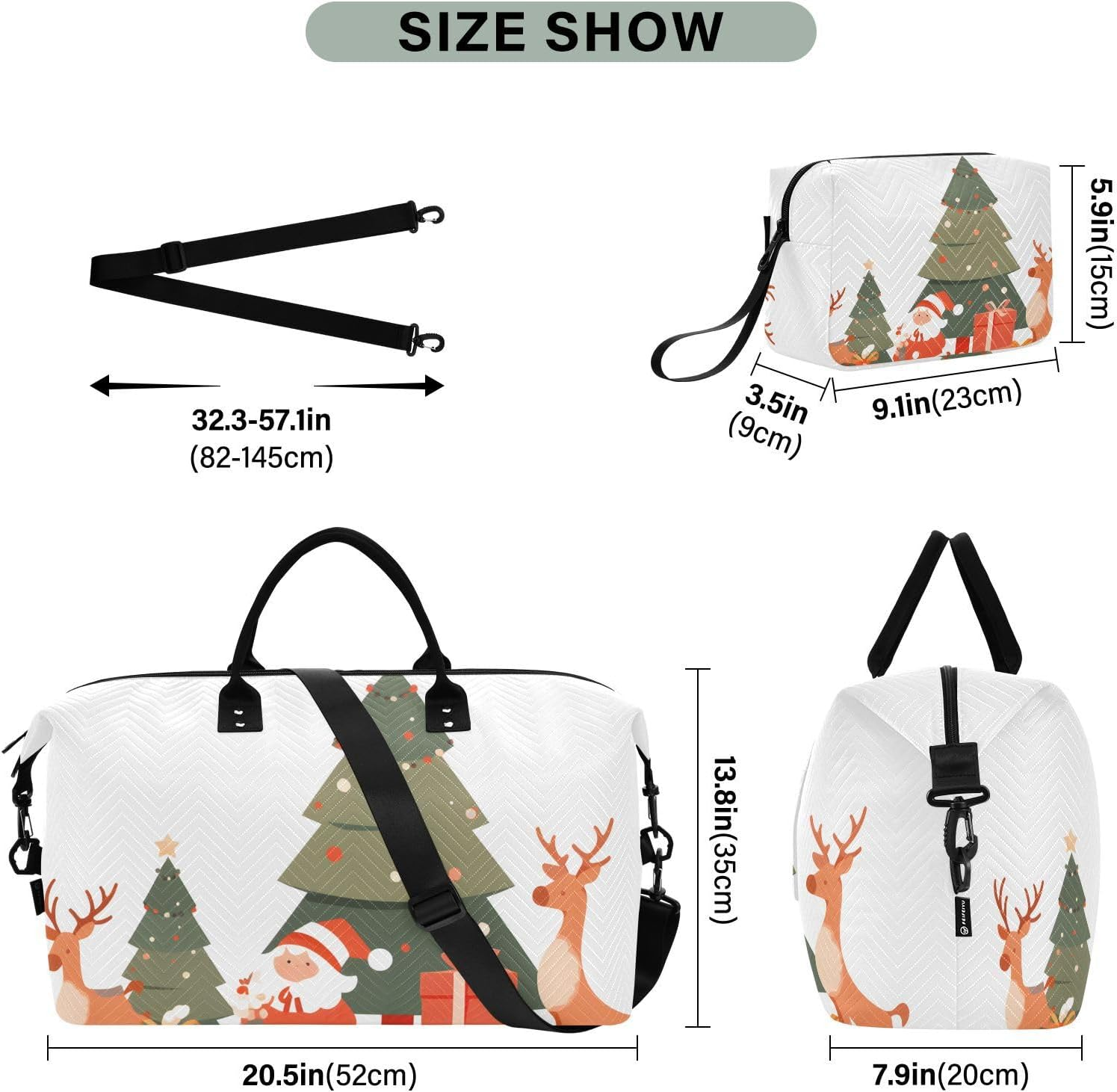 XYMZR Large Travel Duffel Bag, Reindeer Christmas Sports Tote Gym Bag, Shoulder Weekender Overnight Bag for Women Men, Carry on Luggage with Toiletry Bags, Multi-Colored, Multi-Colored