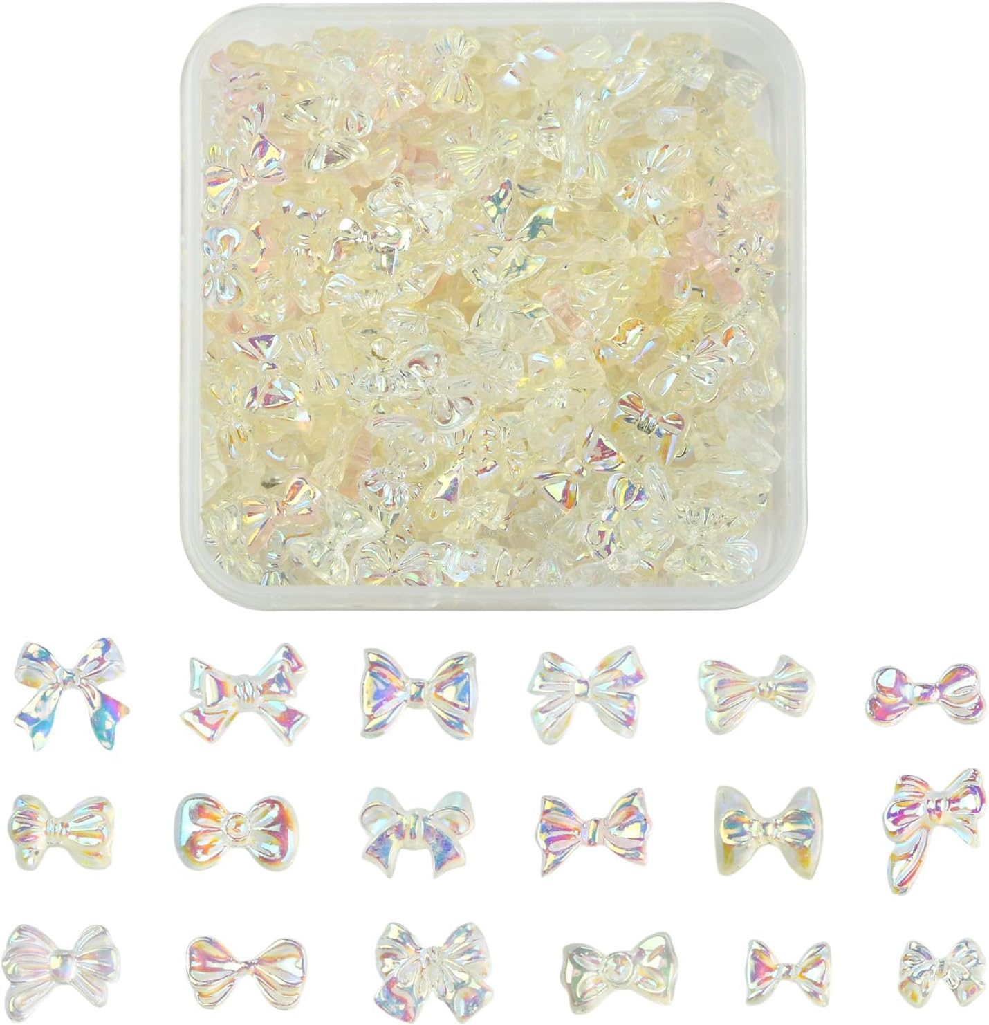 UR URLIFEHALL 200 Pieces Random 3D Bow Nail Charms Flat Back Transparent AB Bow Resin Cabochons for Nail Art DIY Phone Number Scrapbooking Crafts image number 6