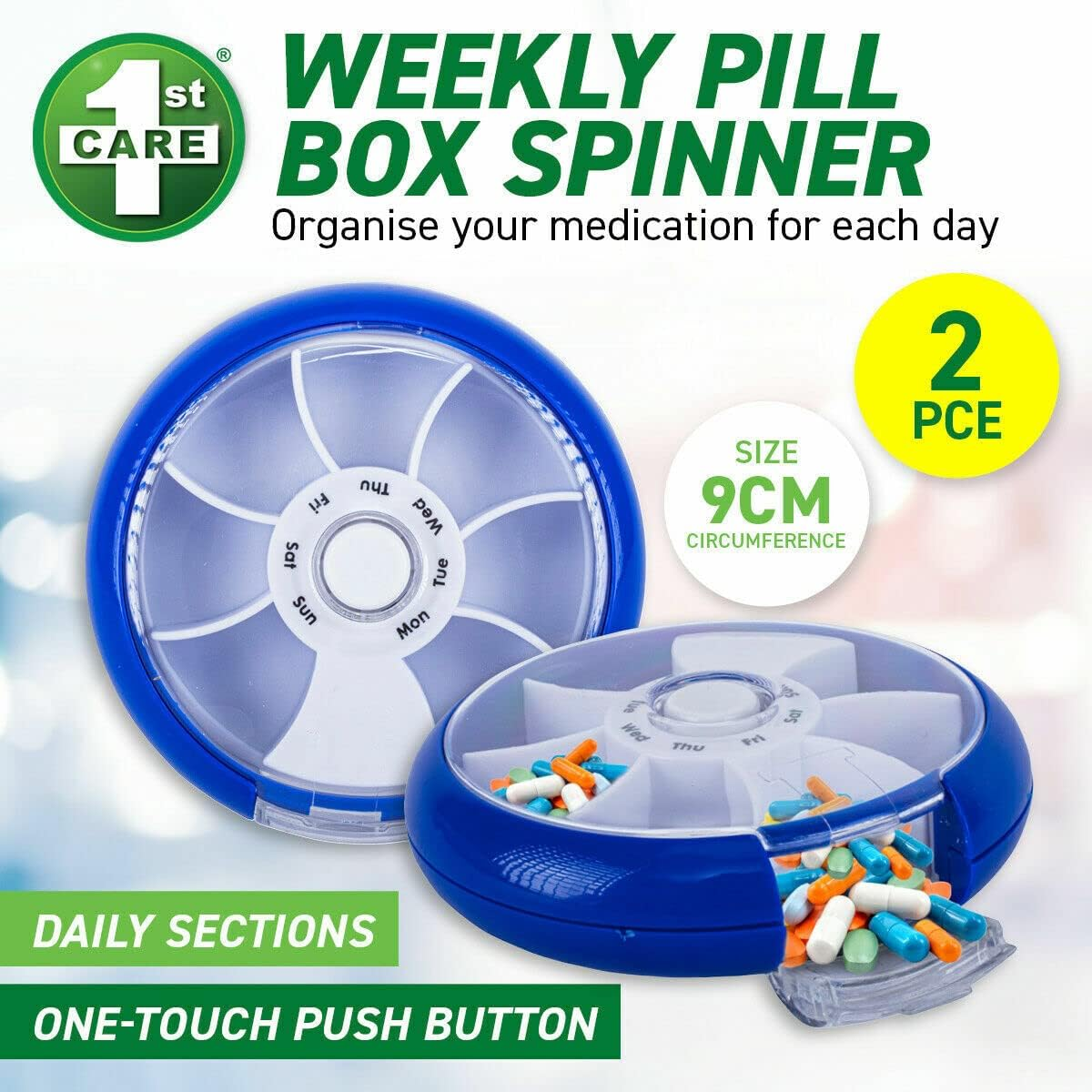 1St Care Weekly Premium Rotating Pill Organiser, Blue/White image number 4