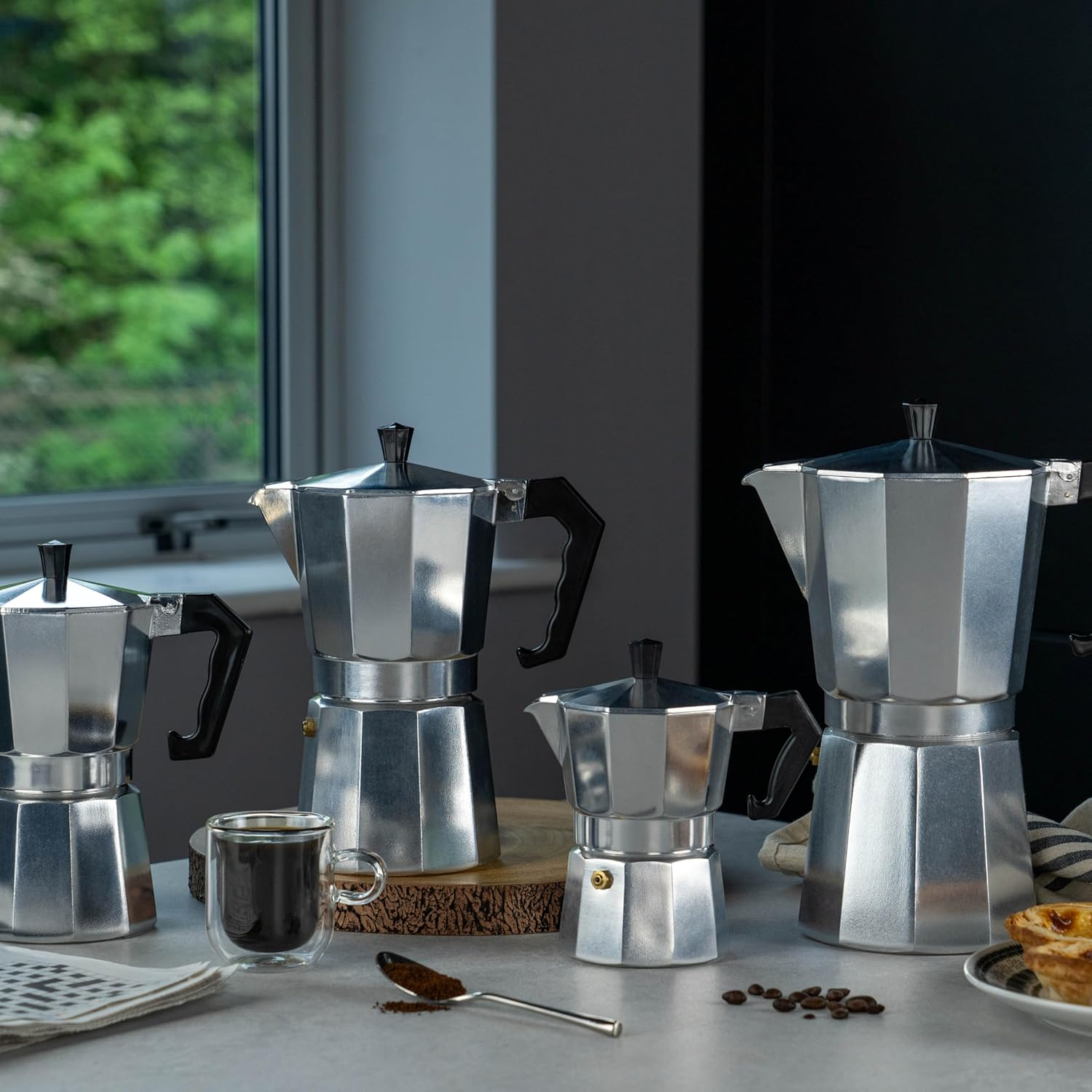 Cafe Ole 12-Cup Italian Style Aluminium Espresso Coffee Maker, Silver, 480 Ml