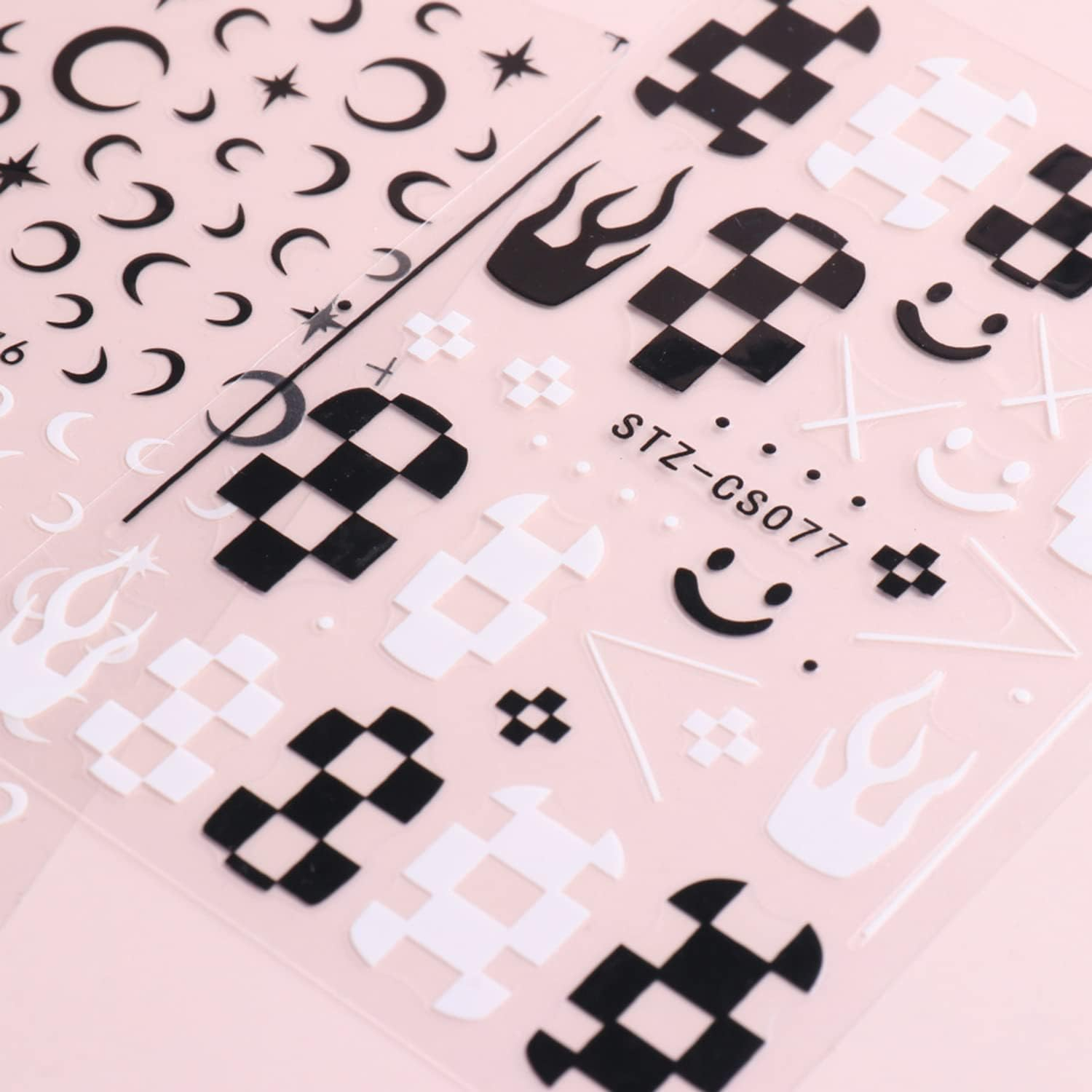 Black Nail Art Stickers, Flowers Butterfly Moon Stars Flame Wave Line Nail Art Decals, Holographic 3D Self-Adhesive Nail Sticker Design for Women Manicure Charms Decorations, DIY Resin Transfer Decal image number 2