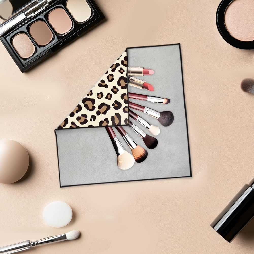 Doodlream 2 Sheets Self-Adhesive Magic Cloth Leopard Travel Makeup Bag Organizer & Scratch-Resistant Camera Lens Protective Wrap, Reusable Portable Cosmetic Pouch (50X50Cm/35X35Cm), Leopard image number 2