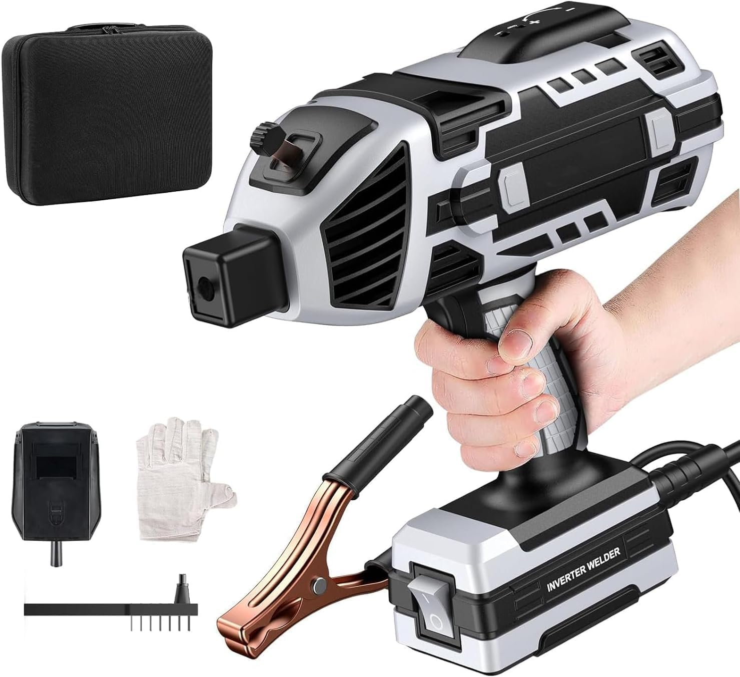 MINYII Portable Welding Machine Handheld Welder with IGBT Inverter 6 Variable Current Adjustment Portable ARC for 3/32"-1/8" Wire Rods Electric Stick Welder Machine Suit (GREEN)