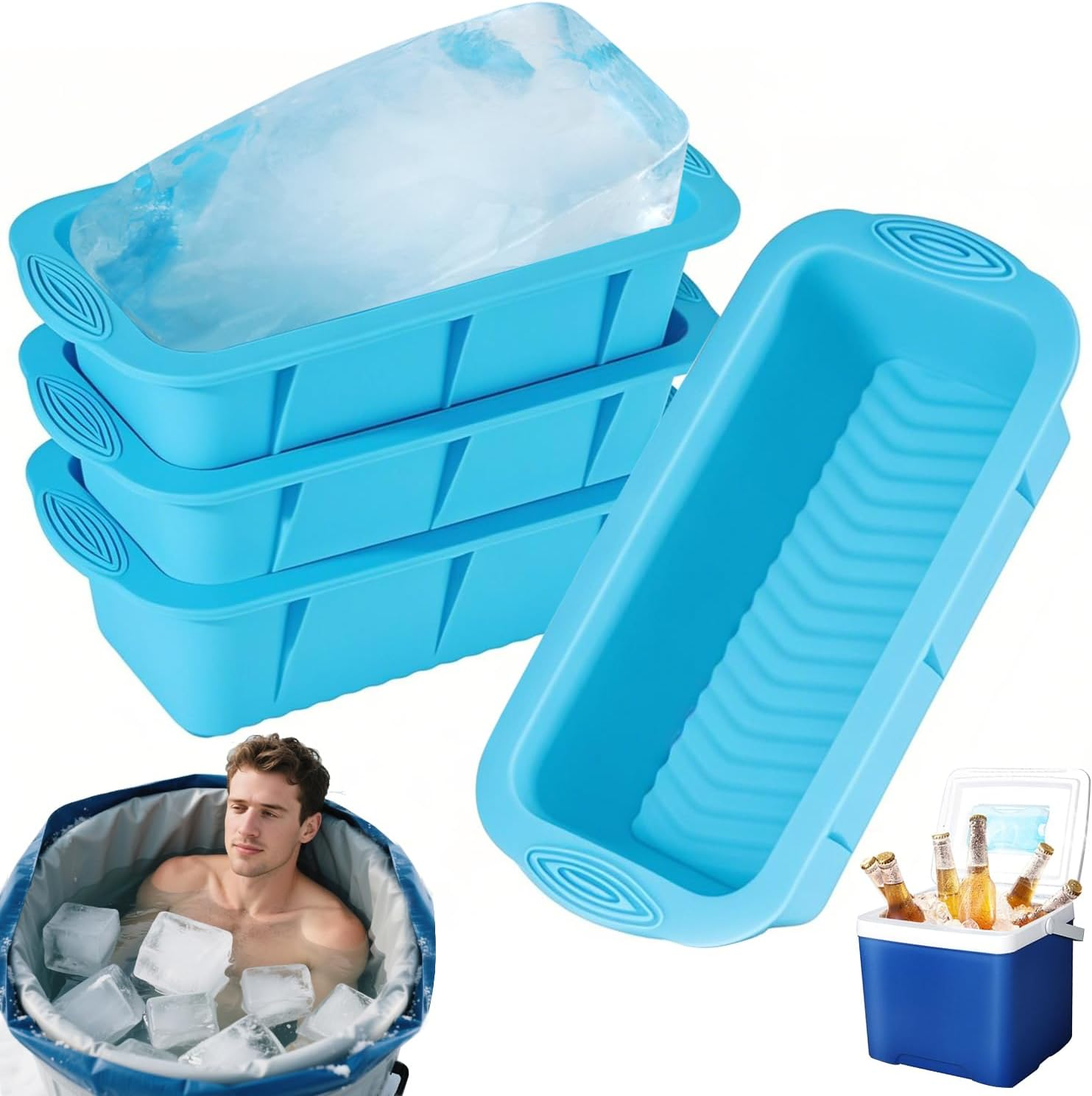 XXL Ice Block Moulds Set of 4 with Premium Silicone - Reusable 2 Kg Mega Ice Cube Trays for Ice Bathing, Cooling Systems & Freezer image number 2