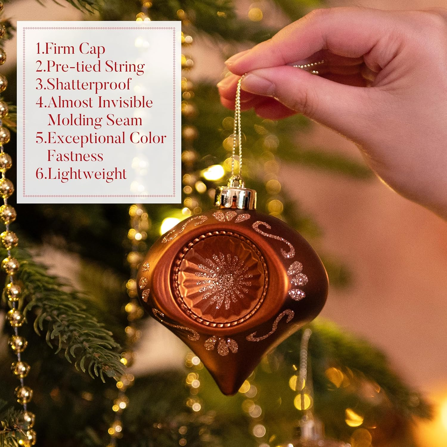 Valery Madelyn Christmas Ball Ornaments for Valentines Day, 9Ct Bronze Copper Brown and Gold Shatterproof Christmas Tree Decorations Set, 2.76 Inches Luxury Hanging Ornaments for Xmas Holiday Decor