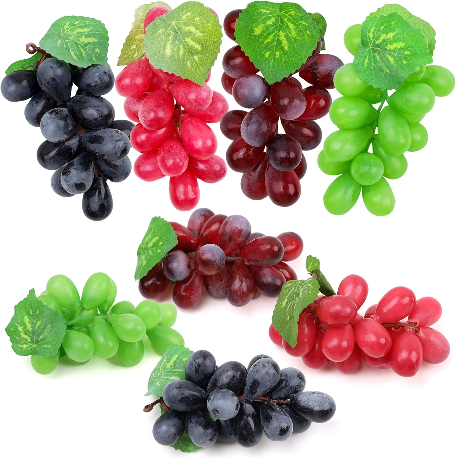 Folmywy 16 Pack Artificial Fake Grapes Simulation Faux Grape Bunches Black Purple Red Green Realistic Rubber Fruits Decoration for Wedding Party Home Fruit Wine Garland Decor